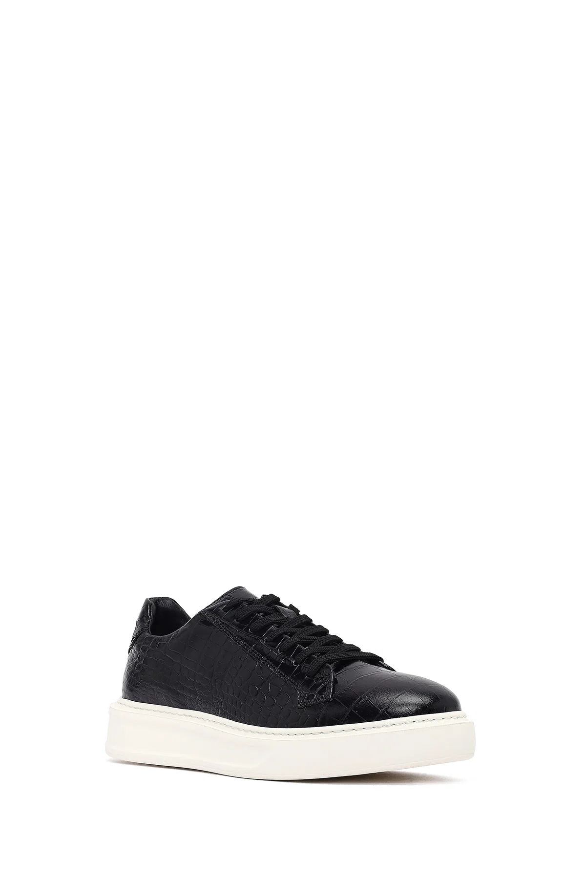 Erkek Siyah Kroko Bağcıklı Deri Sneaker - Image 6