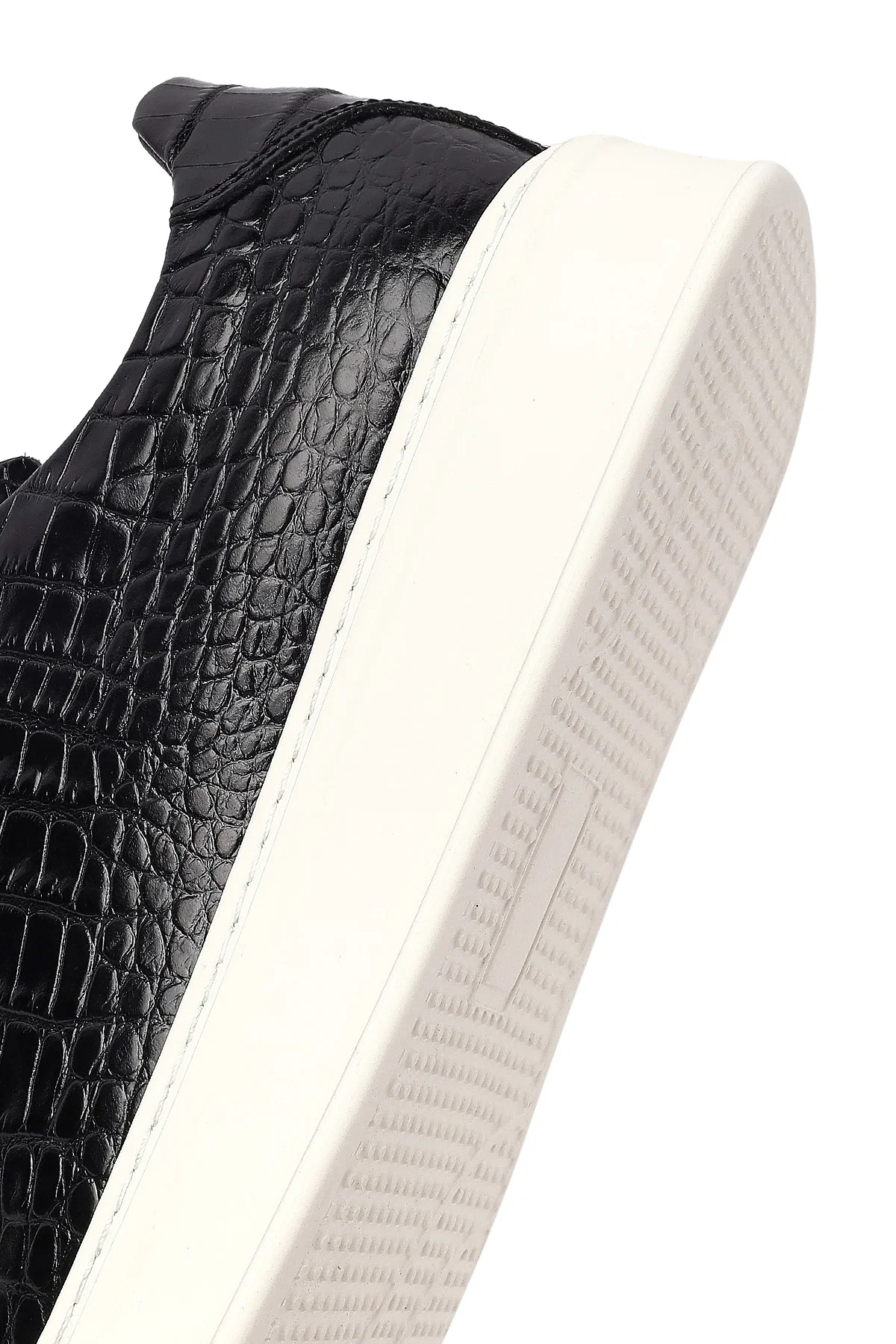 Erkek Siyah Kroko Bağcıklı Deri Sneaker - Image 8