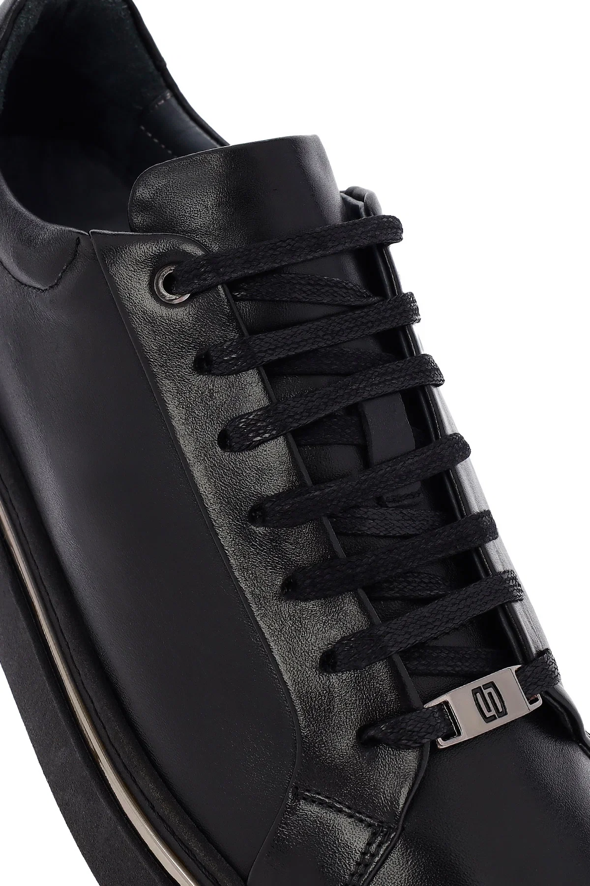 Erkek Siyah Bağcıklı Deri Sneaker - Image 9