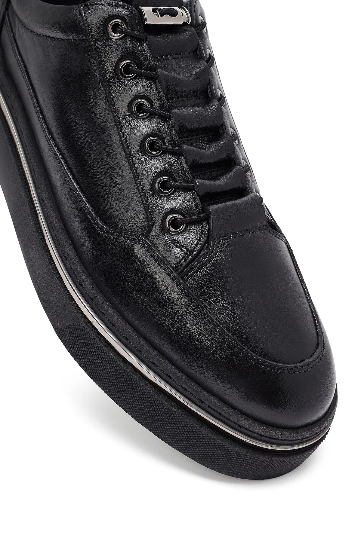 Erkek Siyah Bağcıklı Deri Sneaker - Image 10