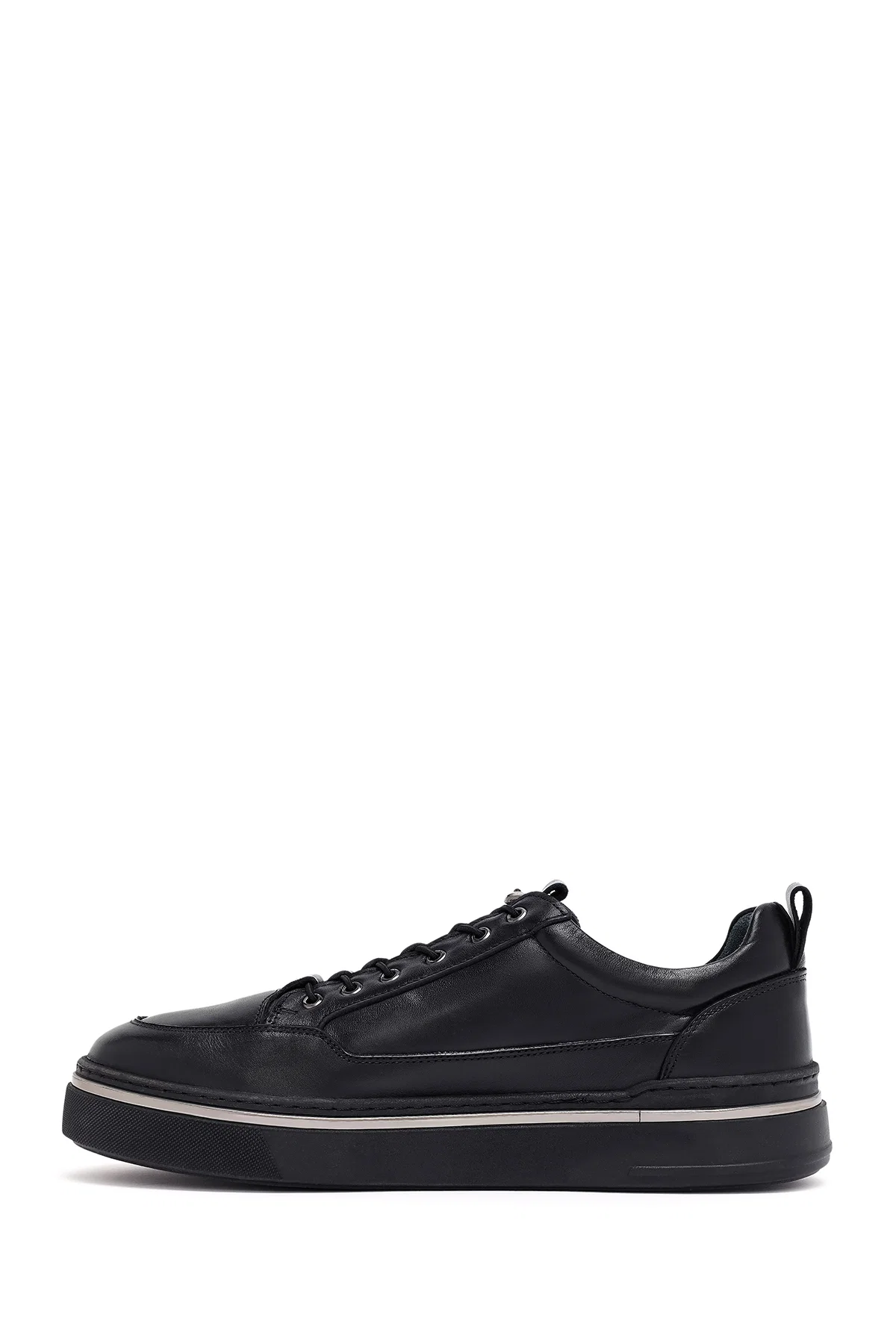 Erkek Siyah Bağcıklı Deri Sneaker - Image 2