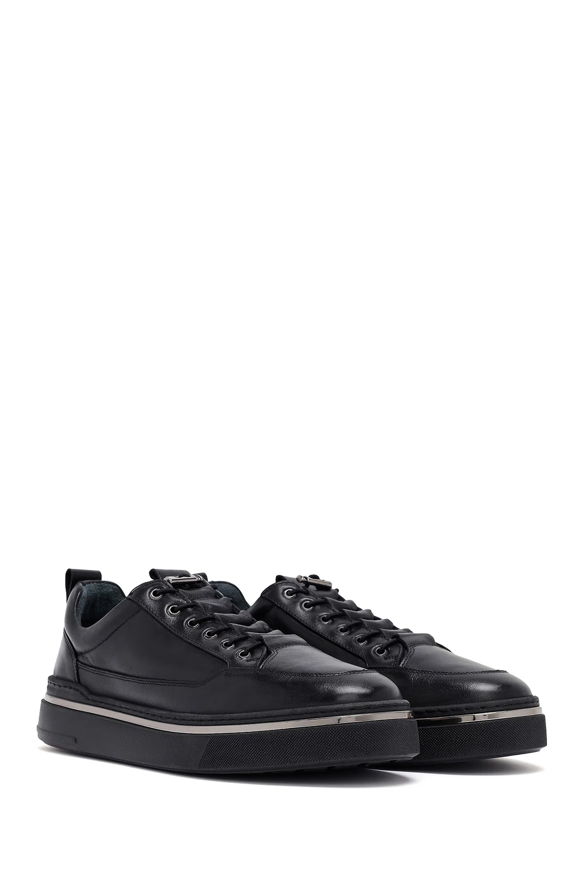 Erkek Siyah Bağcıklı Deri Sneaker - Image 3