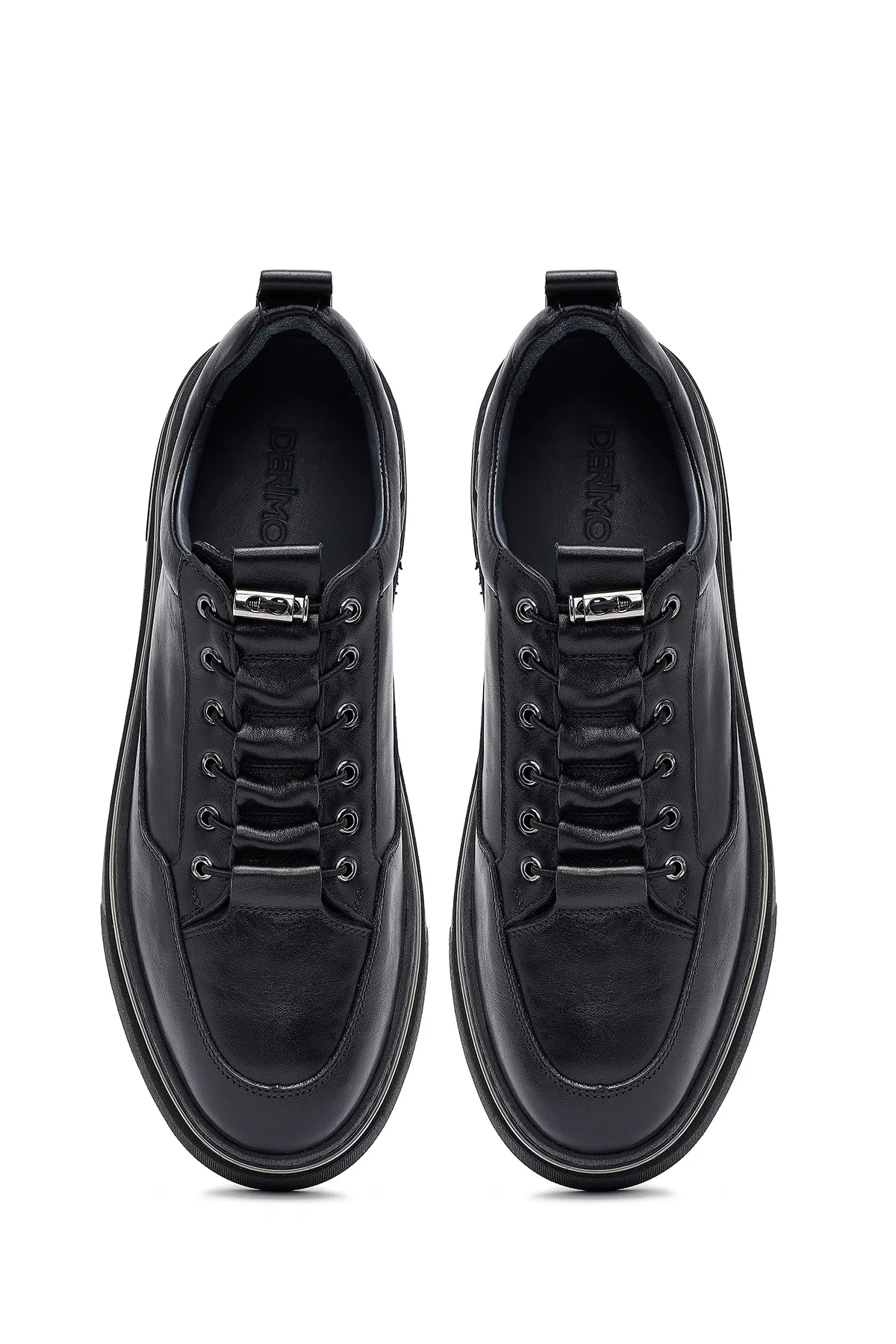 Erkek Siyah Bağcıklı Deri Sneaker - Image 7