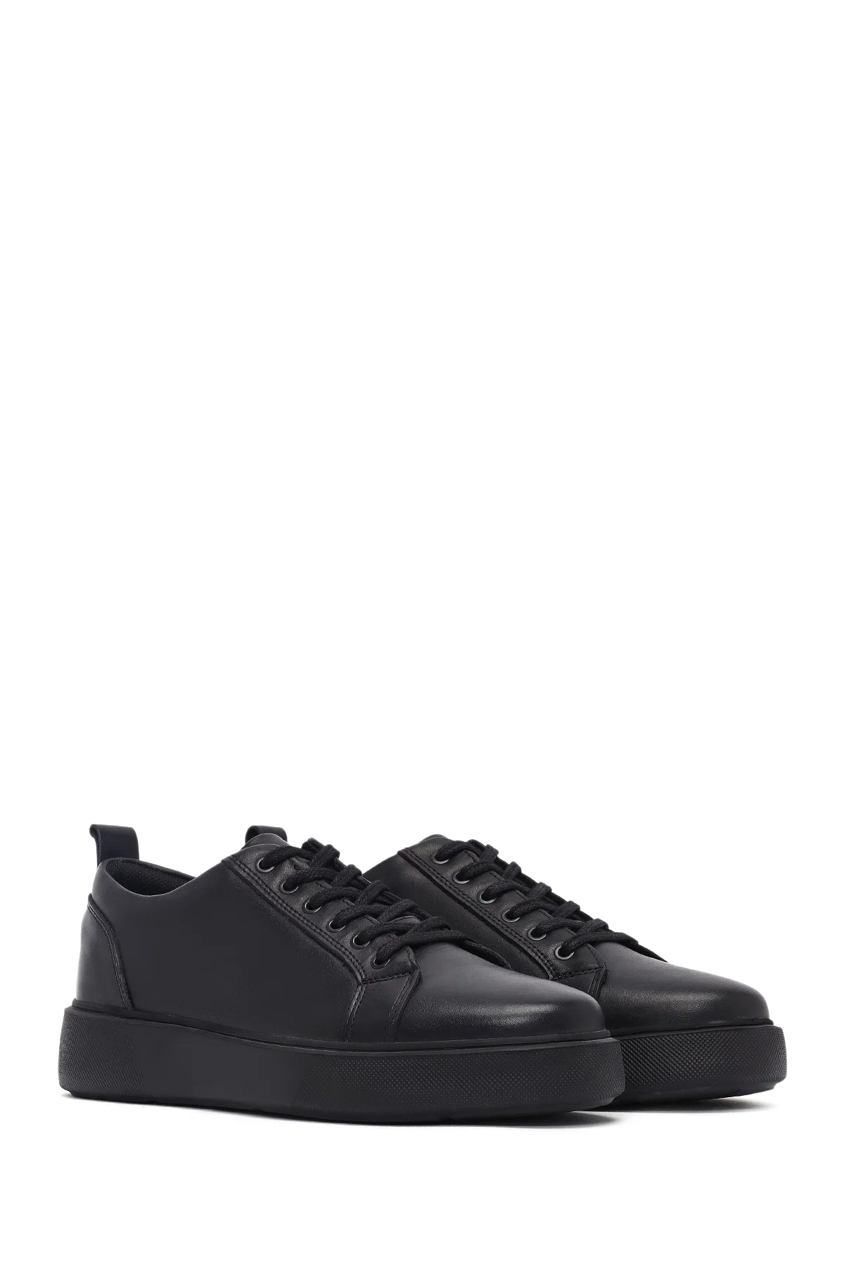 Erkek Siyah Bağcıklı Deri Sneaker - Image 3