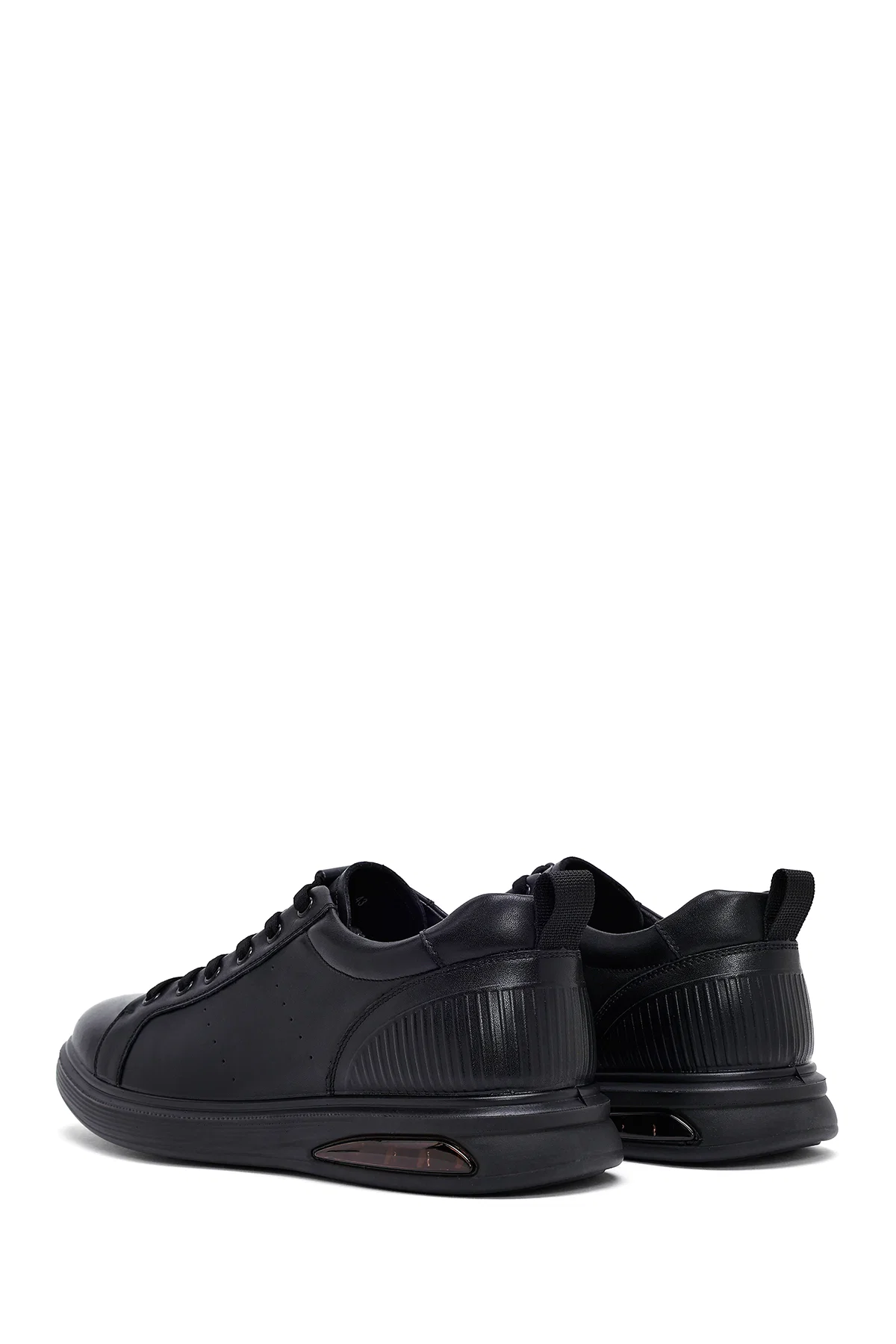 Erkek Siyah Bağcıklı Deri Sneaker - Image 5