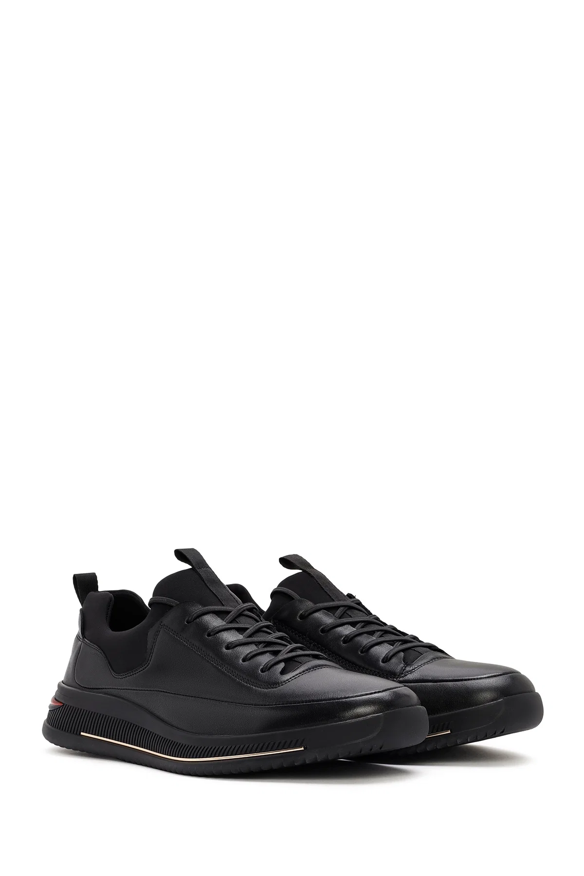 Erkek Siyah Bağcıklı Deri Sneaker - Image 3
