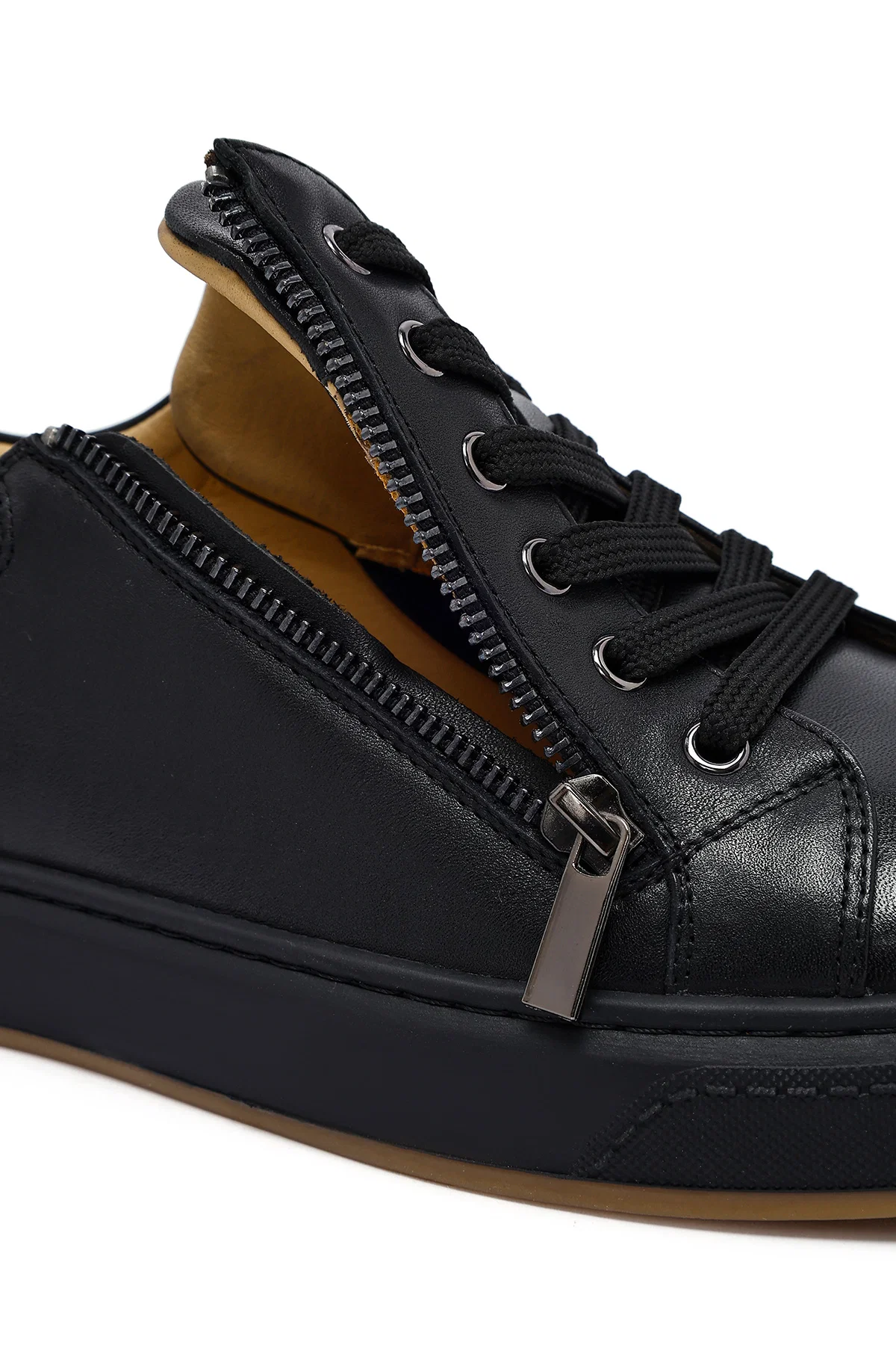 Erkek Siyah Bağcıklı Deri Sneaker - Image 10