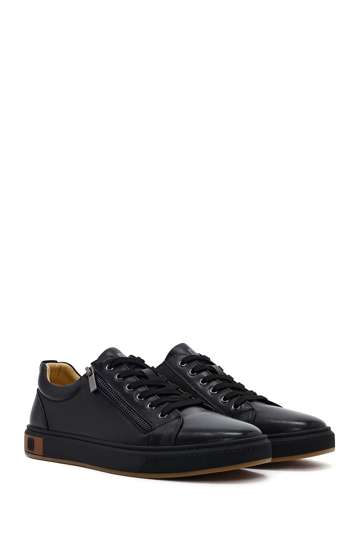 Erkek Siyah Bağcıklı Deri Sneaker - Image 3