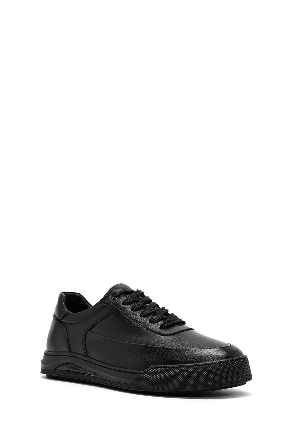 Erkek Siyah Bağcıklı Deri Sneaker - Image 6