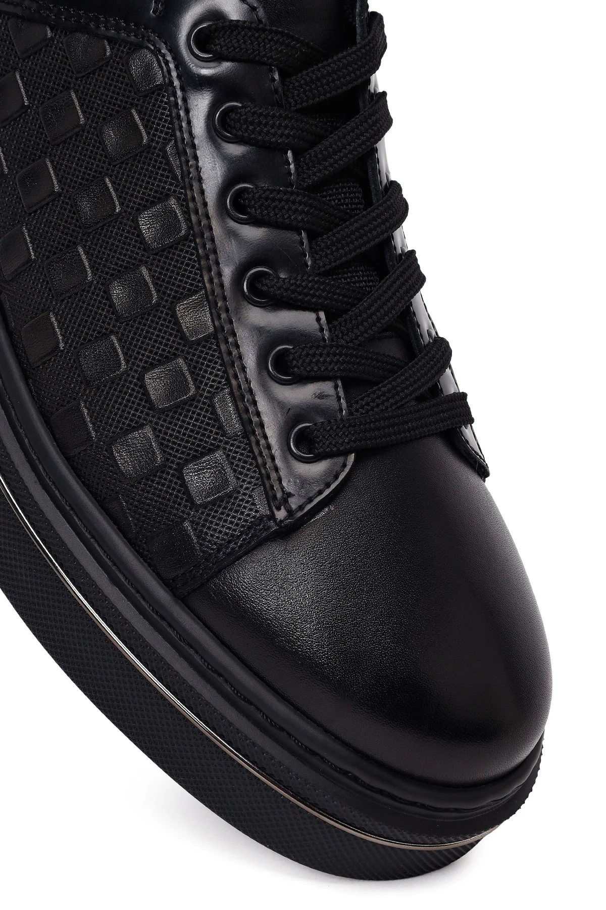 Erkek Siyah Bağcıklı Deri Sneaker - Image 9