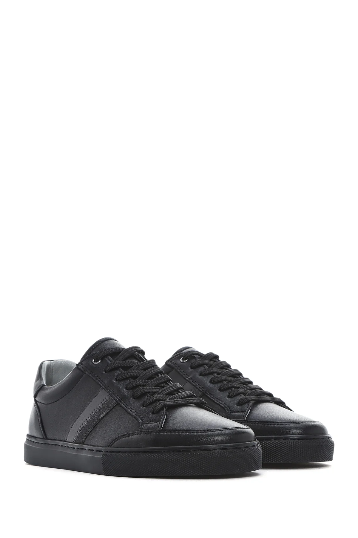 Erkek Siyah Bağcıklı Deri Sneaker - Image 2
