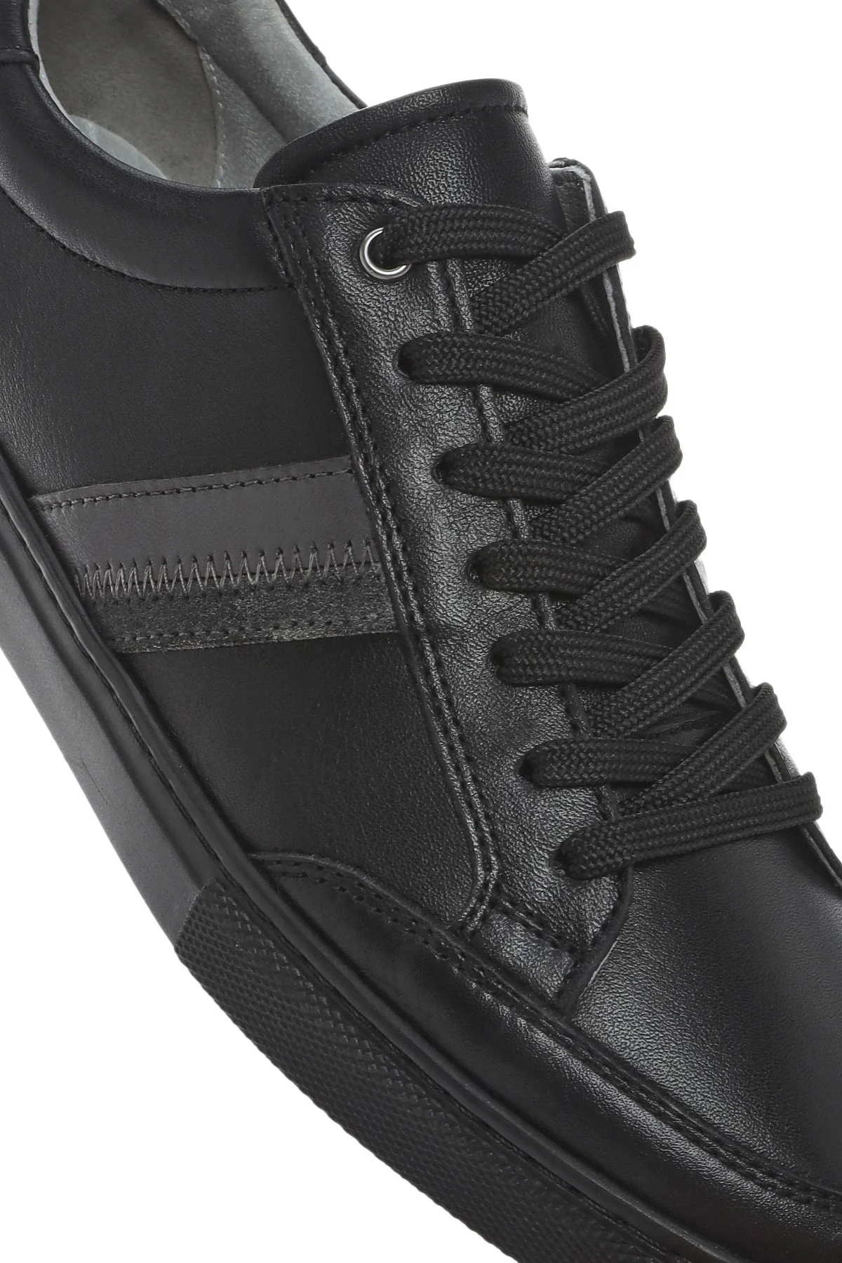 Erkek Siyah Bağcıklı Deri Sneaker - Image 9