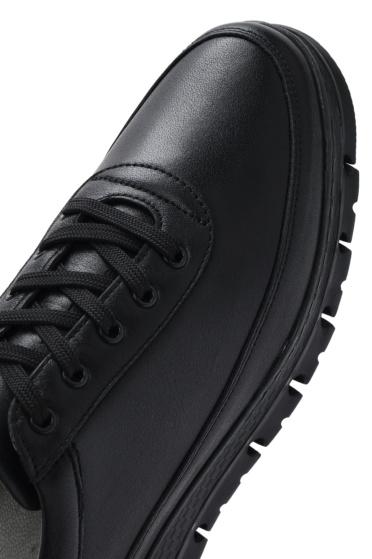 Erkek Siyah Bağcıklı Deri Sneaker - Image 9