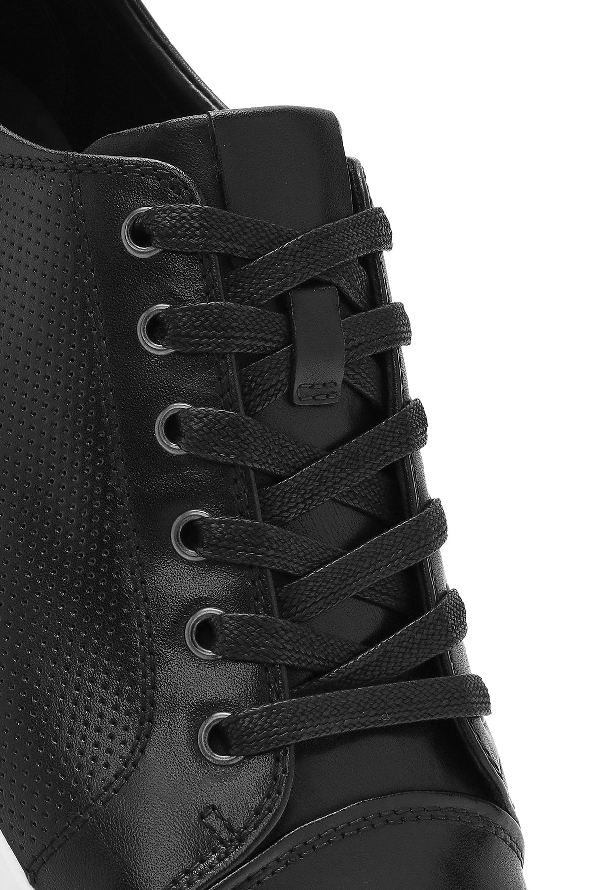 Erkek Siyah Bağcıklı Deri Sneaker - Image 8