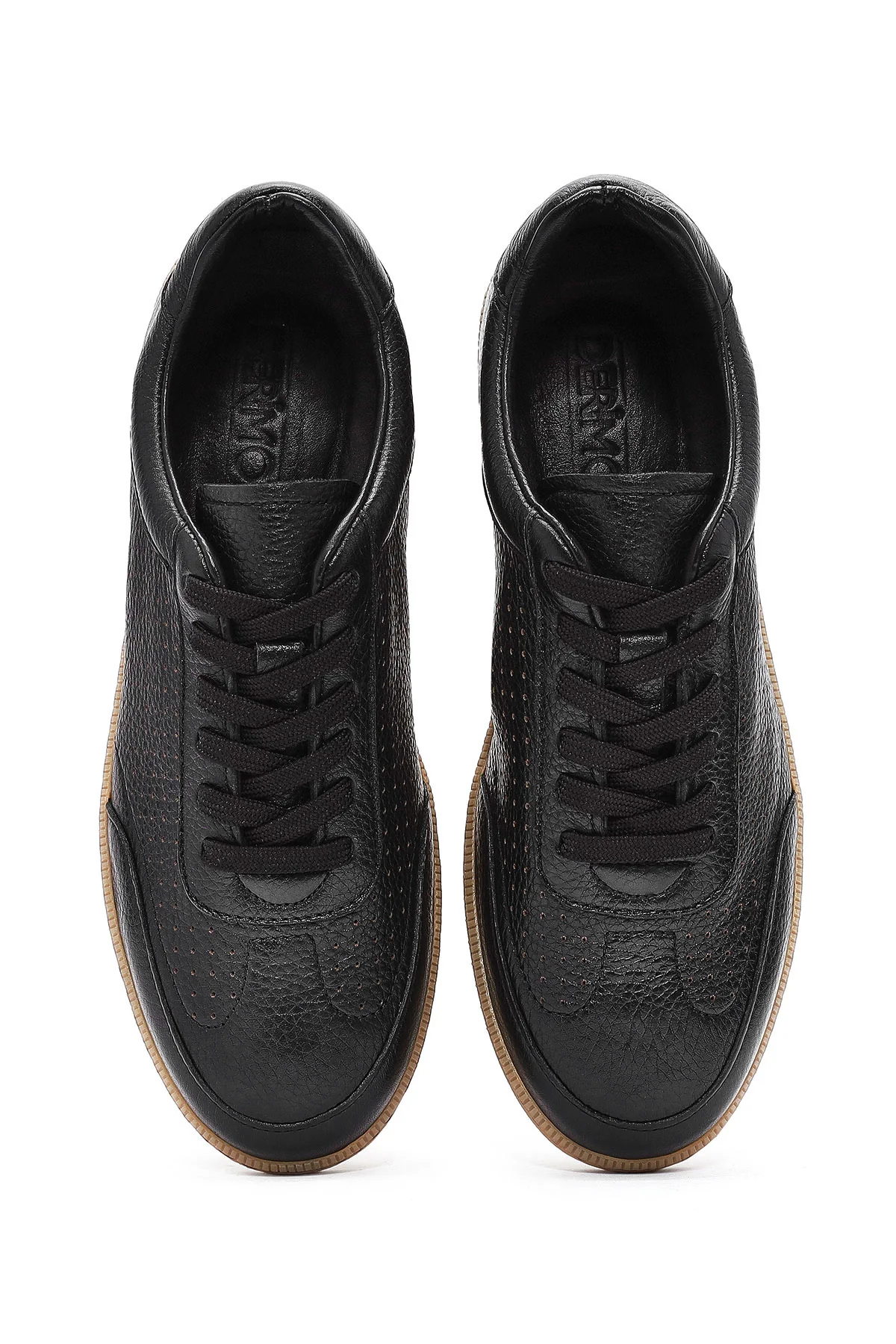 Erkek Siyah Bağcıklı Deri Sneaker - Image 5