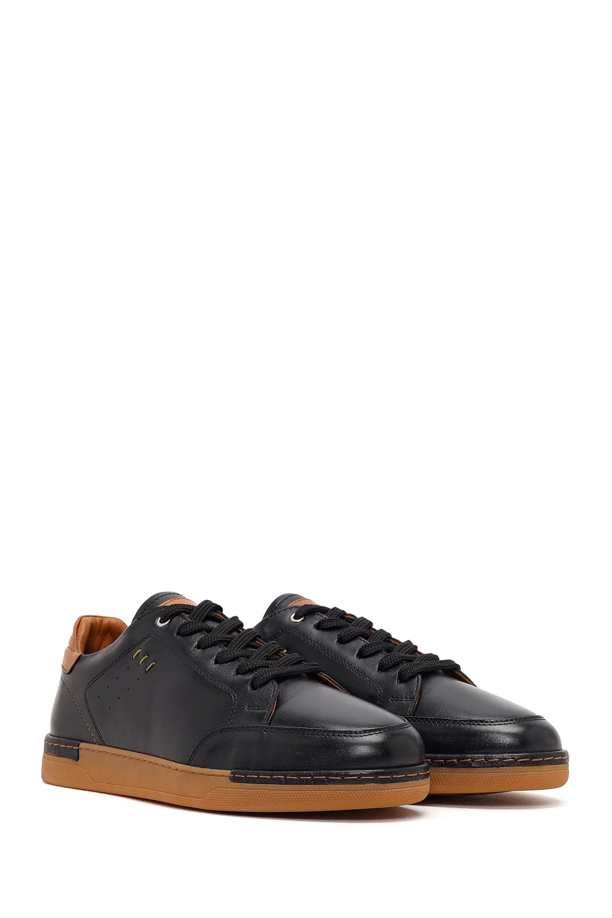 Erkek Siyah Bağcıklı Deri Sneaker - Image 2