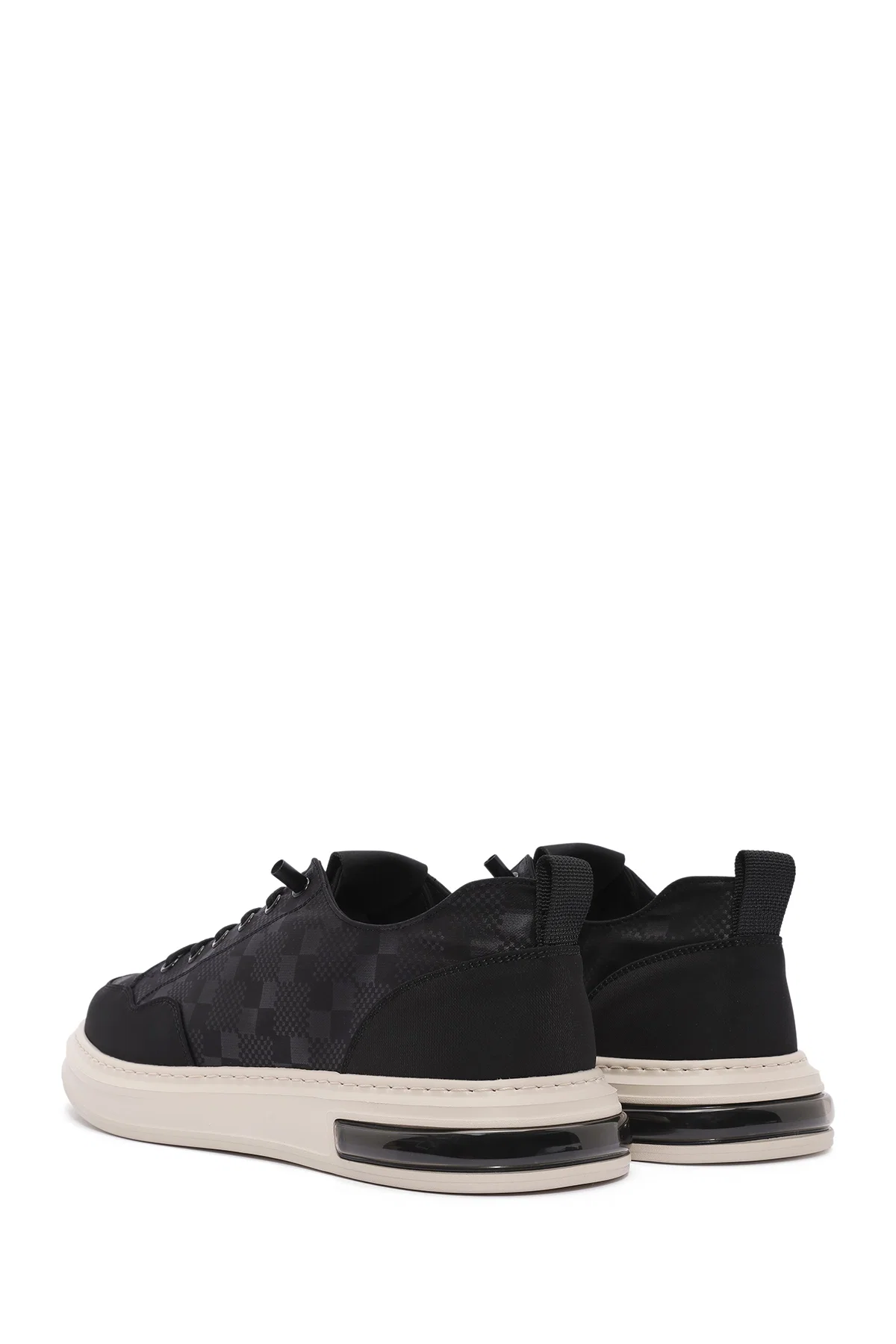 Erkek Siyah Bağcıklı Desenli Kumaş Sneaker - Image 5