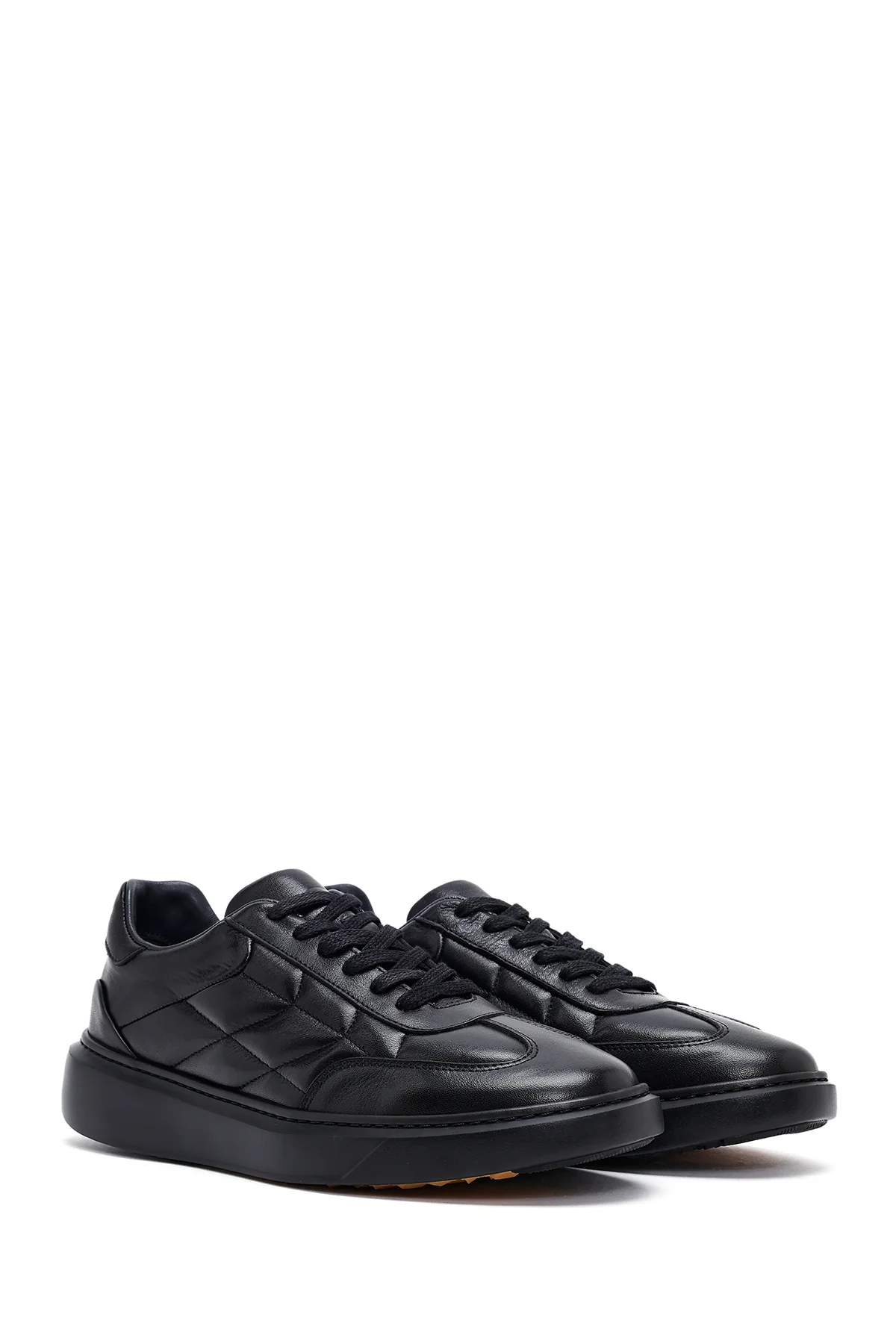 Erkek Siyah Bağcıklı Kalın Tabanlı Baskılı Deri Sneaker - Image 3