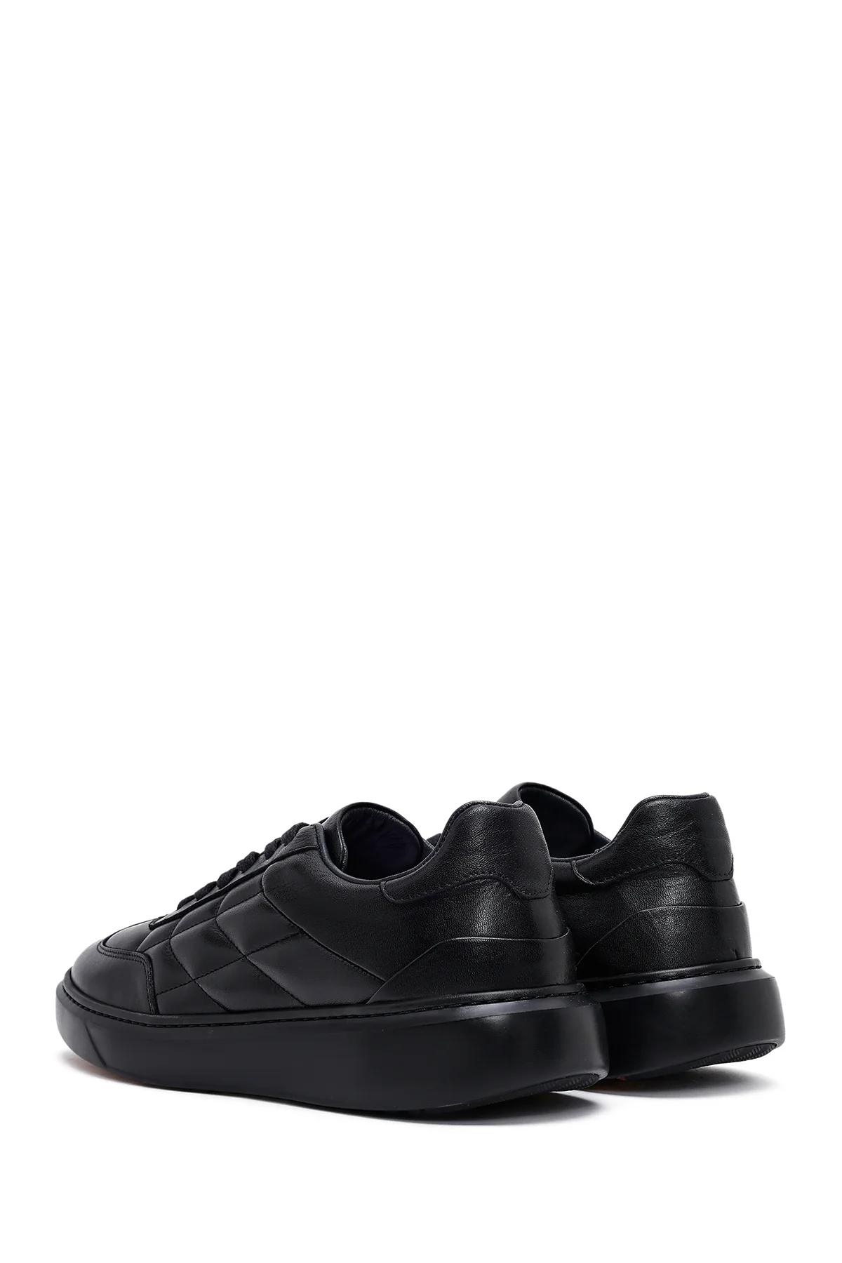 Erkek Siyah Bağcıklı Kalın Tabanlı Baskılı Deri Sneaker - Image 5