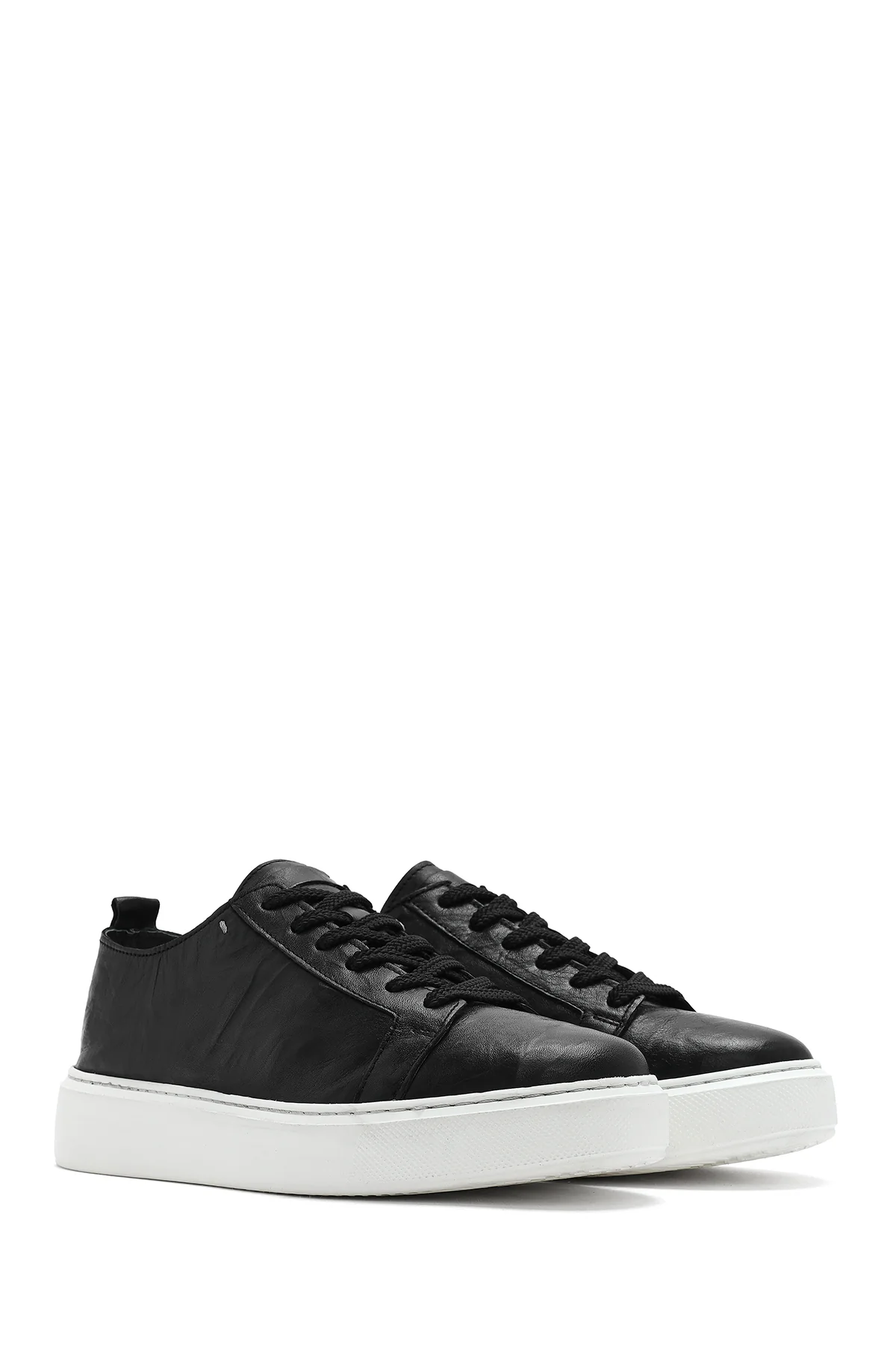 Erkek Siyah Bağcıklı Kalın Tabanlı Baskılı Deri Sneaker - Image 2