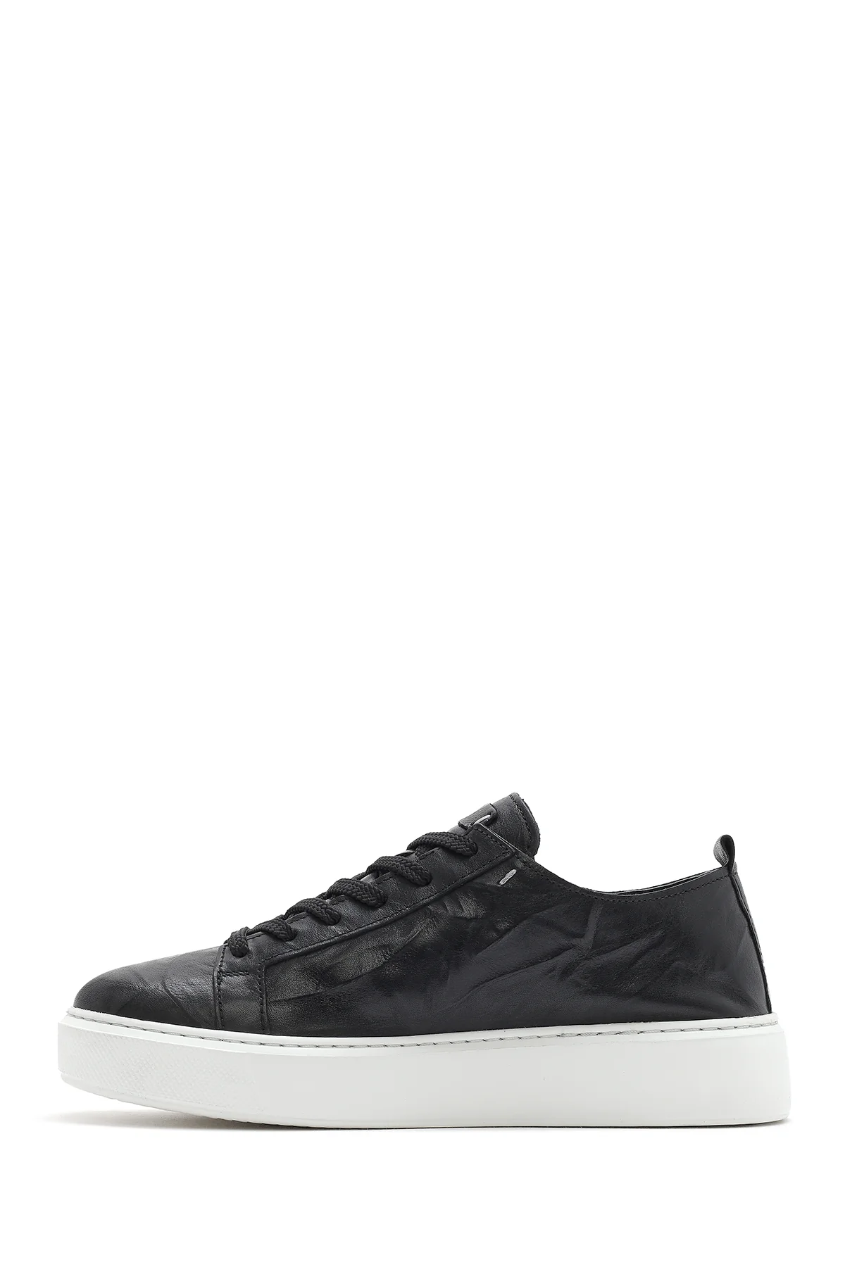 Erkek Siyah Bağcıklı Kalın Tabanlı Baskılı Deri Sneaker - Image 3