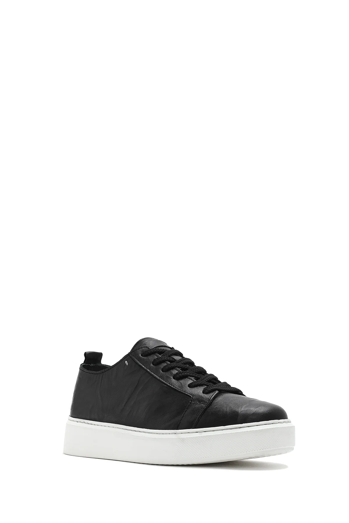 Erkek Siyah Bağcıklı Kalın Tabanlı Baskılı Deri Sneaker - Image 7