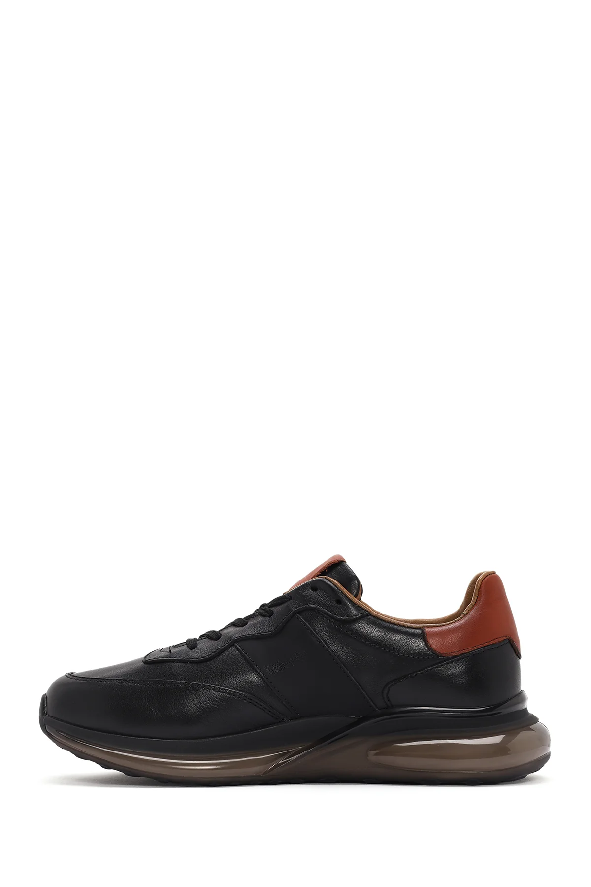 Erkek Siyah Bağcıklı Kalın Tabanlı Deri Casual Sneaker - Image 2