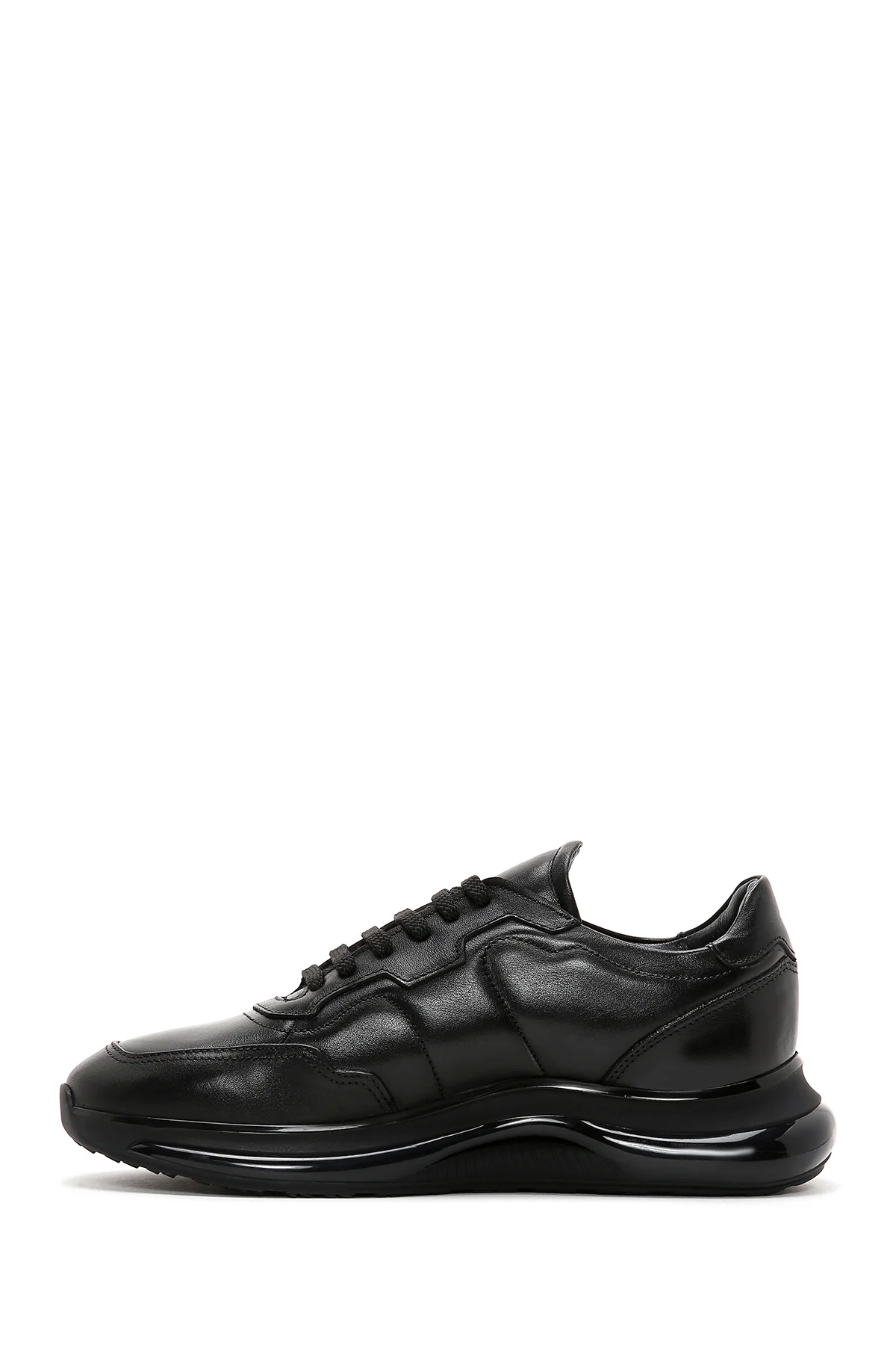 Erkek Siyah Bağcıklı Kalın Tabanlı Deri Casual Sneaker - Image 2