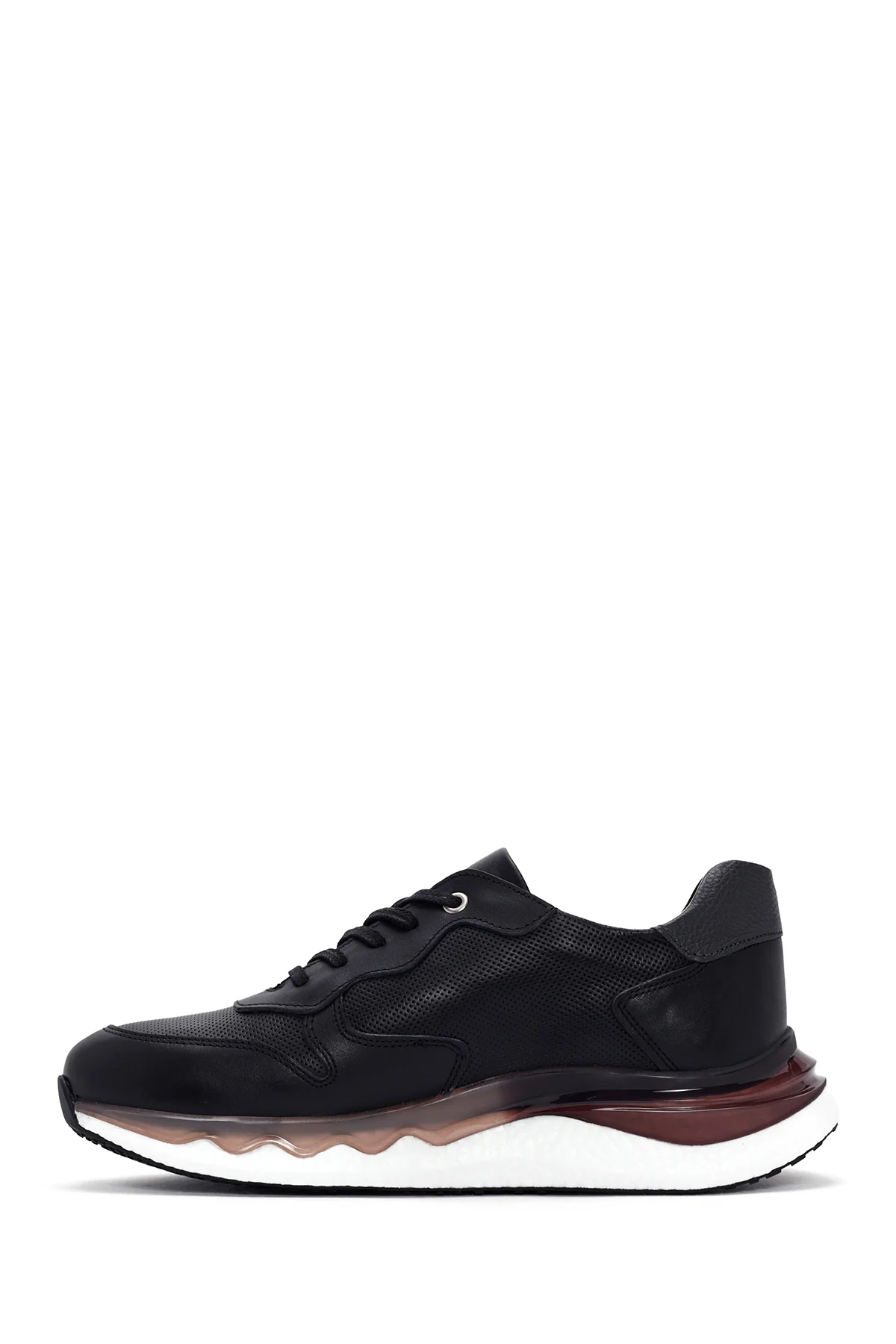 Erkek Siyah Bağcıklı Kalın Tabanlı Deri Casual Sneaker - Image 2