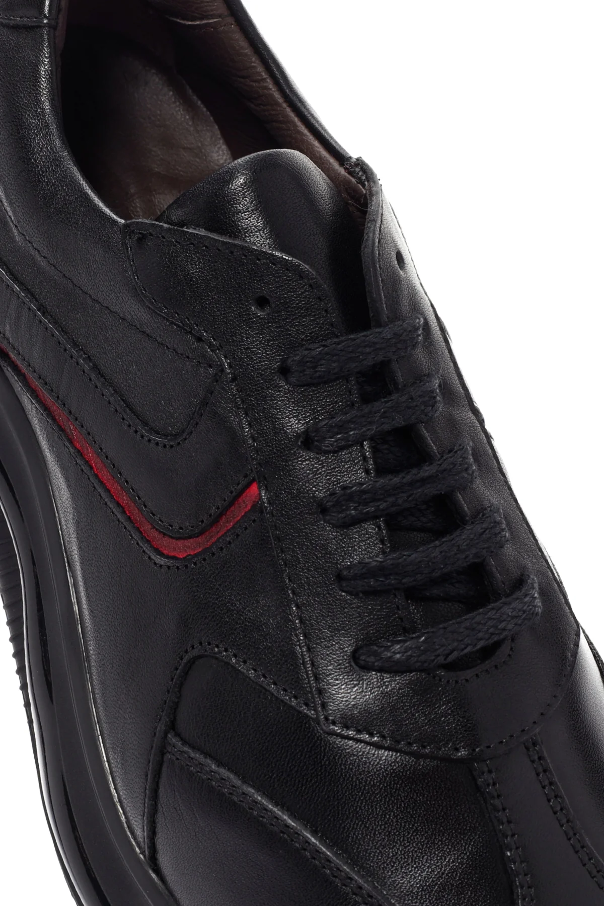 Erkek Siyah Bağcıklı Kalın Tabanlı Deri Casual Sneaker - Image 11