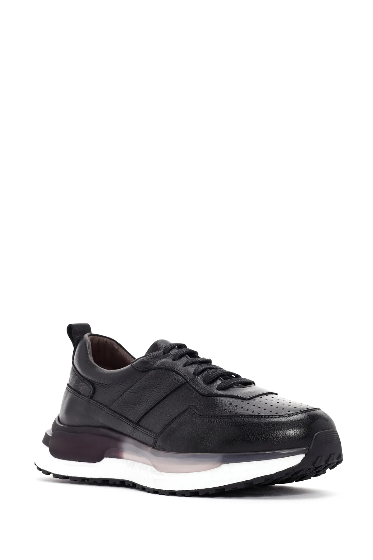 Erkek Siyah Bağcıklı Kalın Tabanlı Deri Casual Sneaker - Image 6