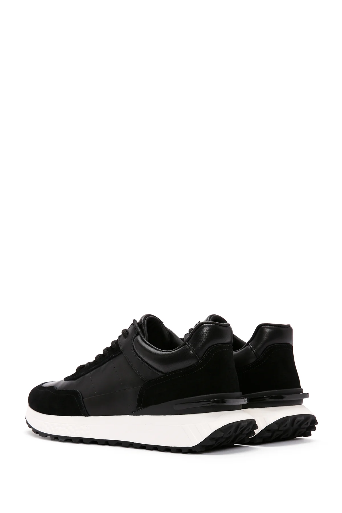 Erkek Siyah Bağcıklı Kalın Tabanlı Deri Casual Sneaker - Image 6