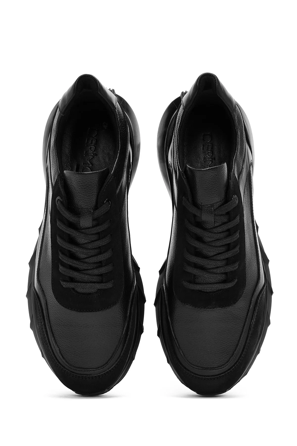 Erkek Siyah Bağcıklı Kalın Tabanlı Deri Casual Sneaker - Image 7