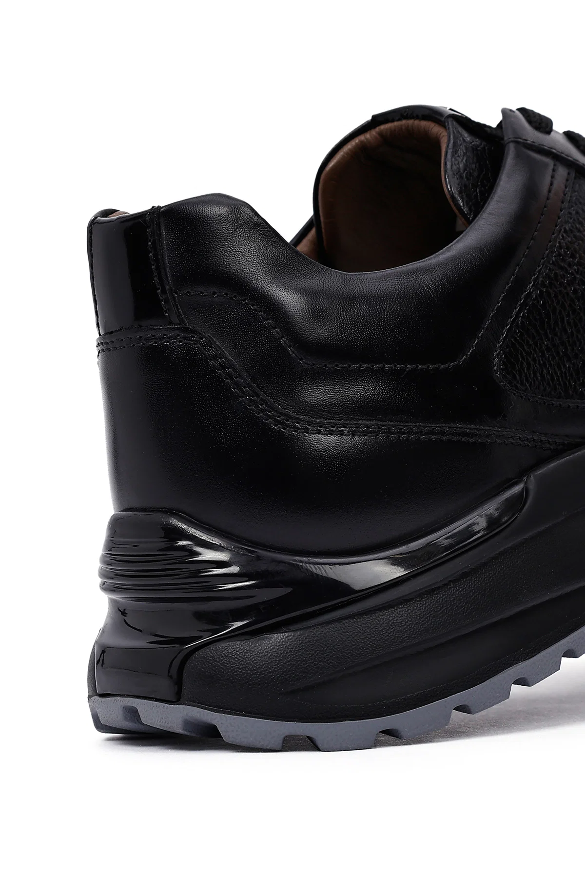 Erkek Siyah Bağcıklı Kalın Tabanlı Deri Casual Sneaker - Image 11