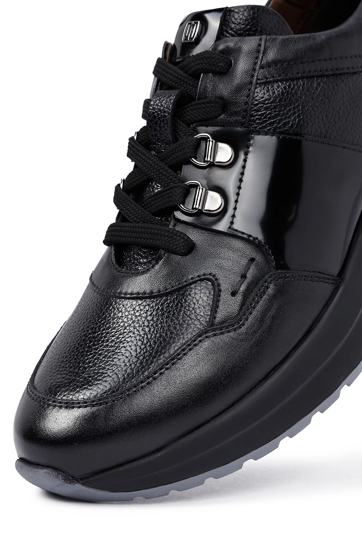 Erkek Siyah Bağcıklı Kalın Tabanlı Deri Casual Sneaker - Image 9