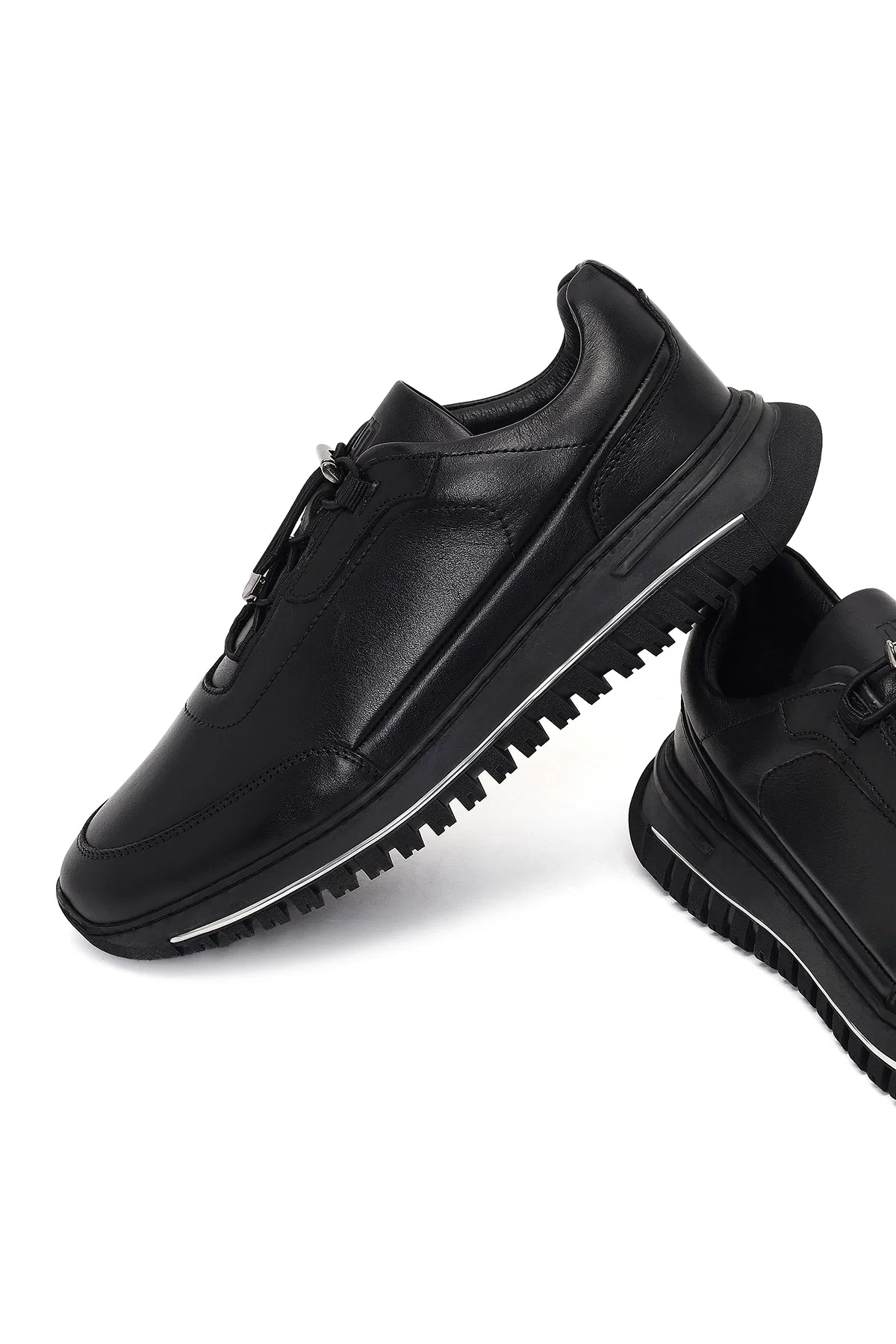 Erkek Siyah Bağcıklı Kalın Tabanlı Deri Casual Sneaker - Image 11