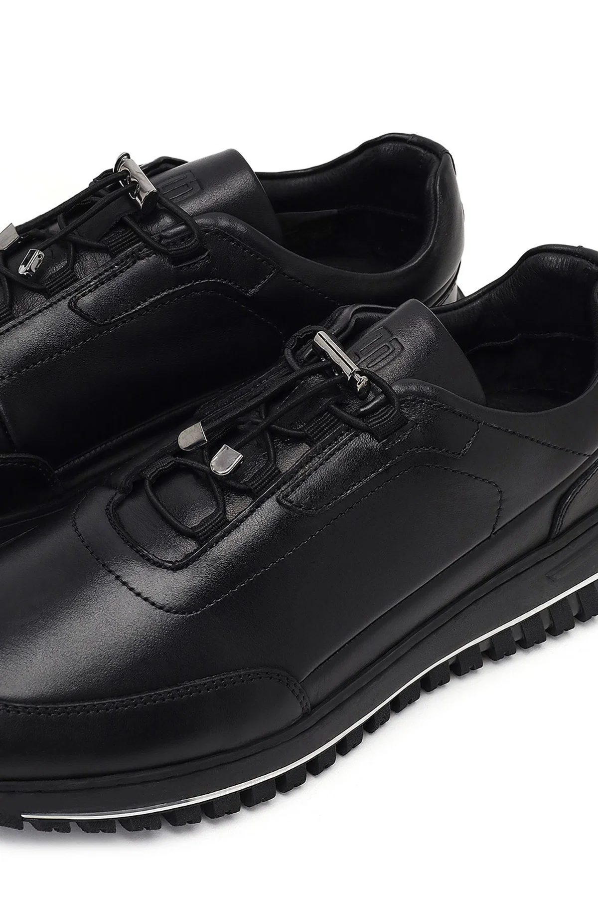 Erkek Siyah Bağcıklı Kalın Tabanlı Deri Casual Sneaker - Image 12
