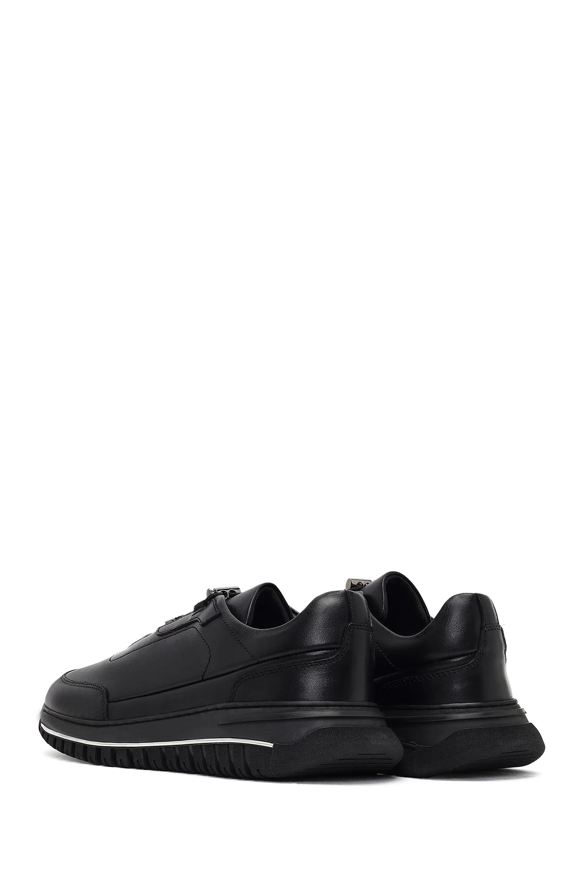 Erkek Siyah Bağcıklı Kalın Tabanlı Deri Casual Sneaker - Image 5