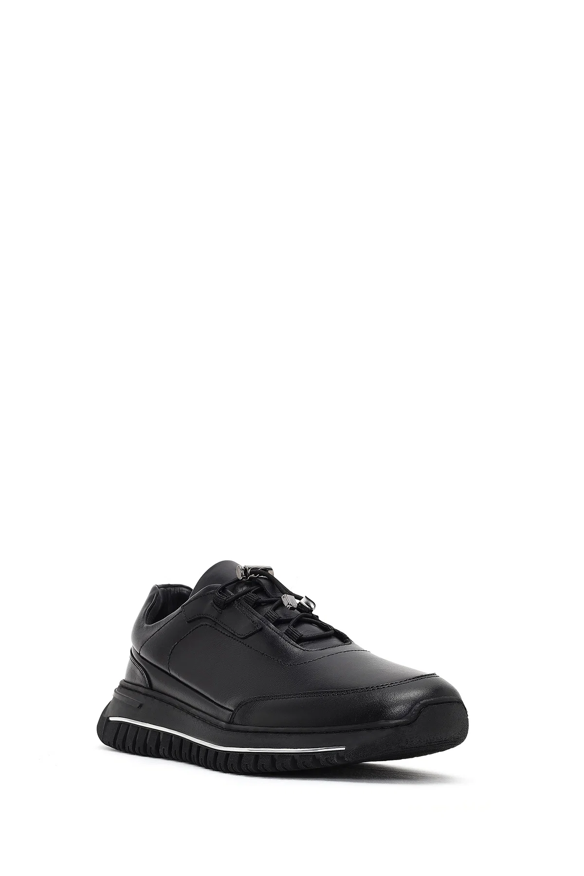 Erkek Siyah Bağcıklı Kalın Tabanlı Deri Casual Sneaker - Image 6
