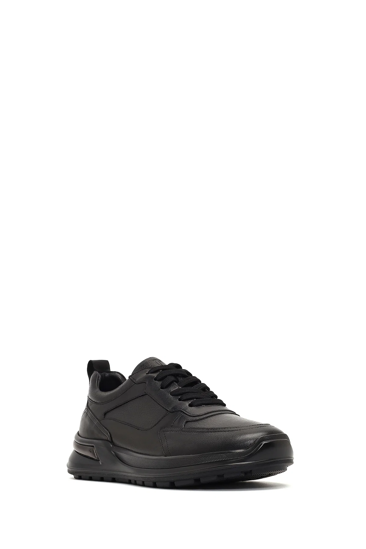Erkek Siyah Bağcıklı Kalın Tabanlı Deri Casual Sneaker - Image 6