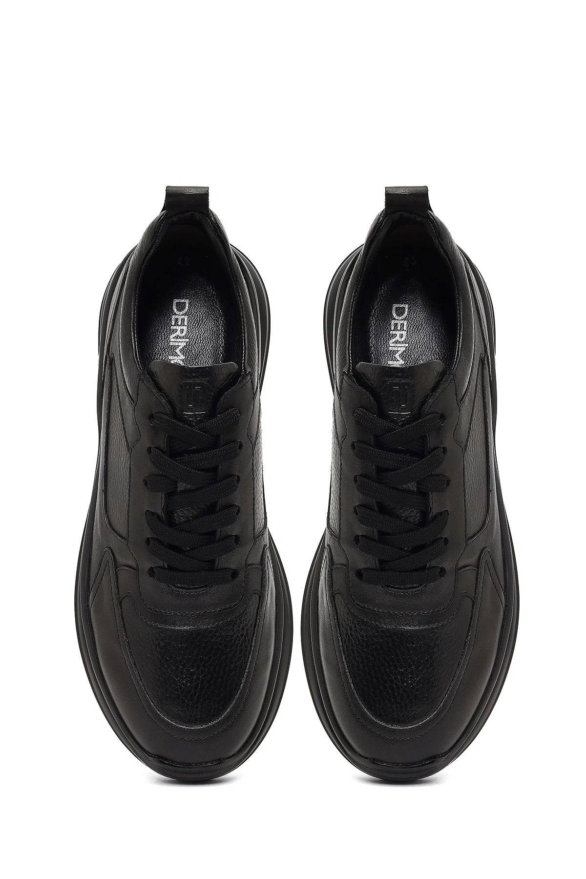 Erkek Siyah Bağcıklı Kalın Tabanlı Deri Casual Sneaker - Image 7