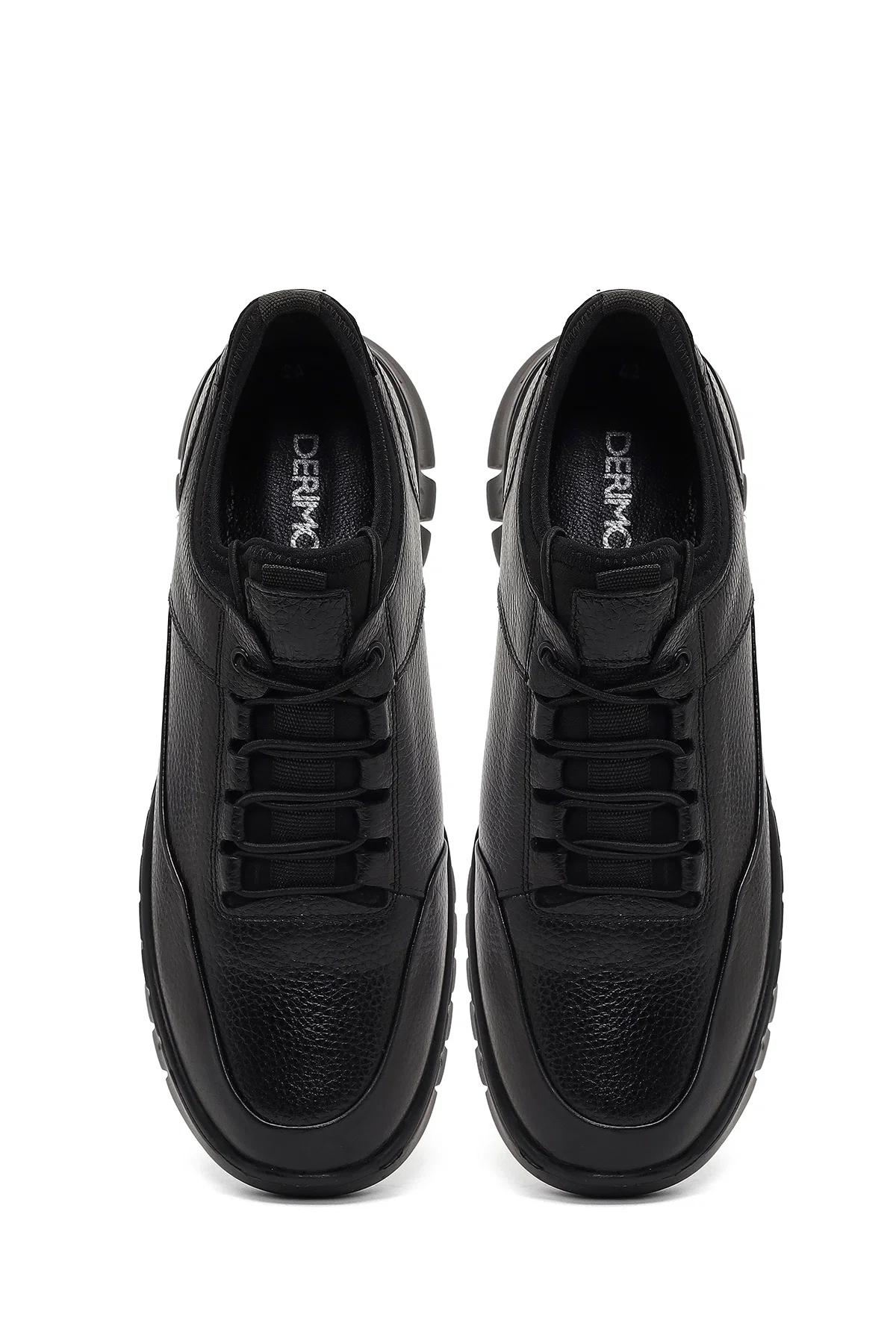 Erkek Siyah Bağcıklı Kalın Tabanlı Deri Casual Sneaker - Image 7