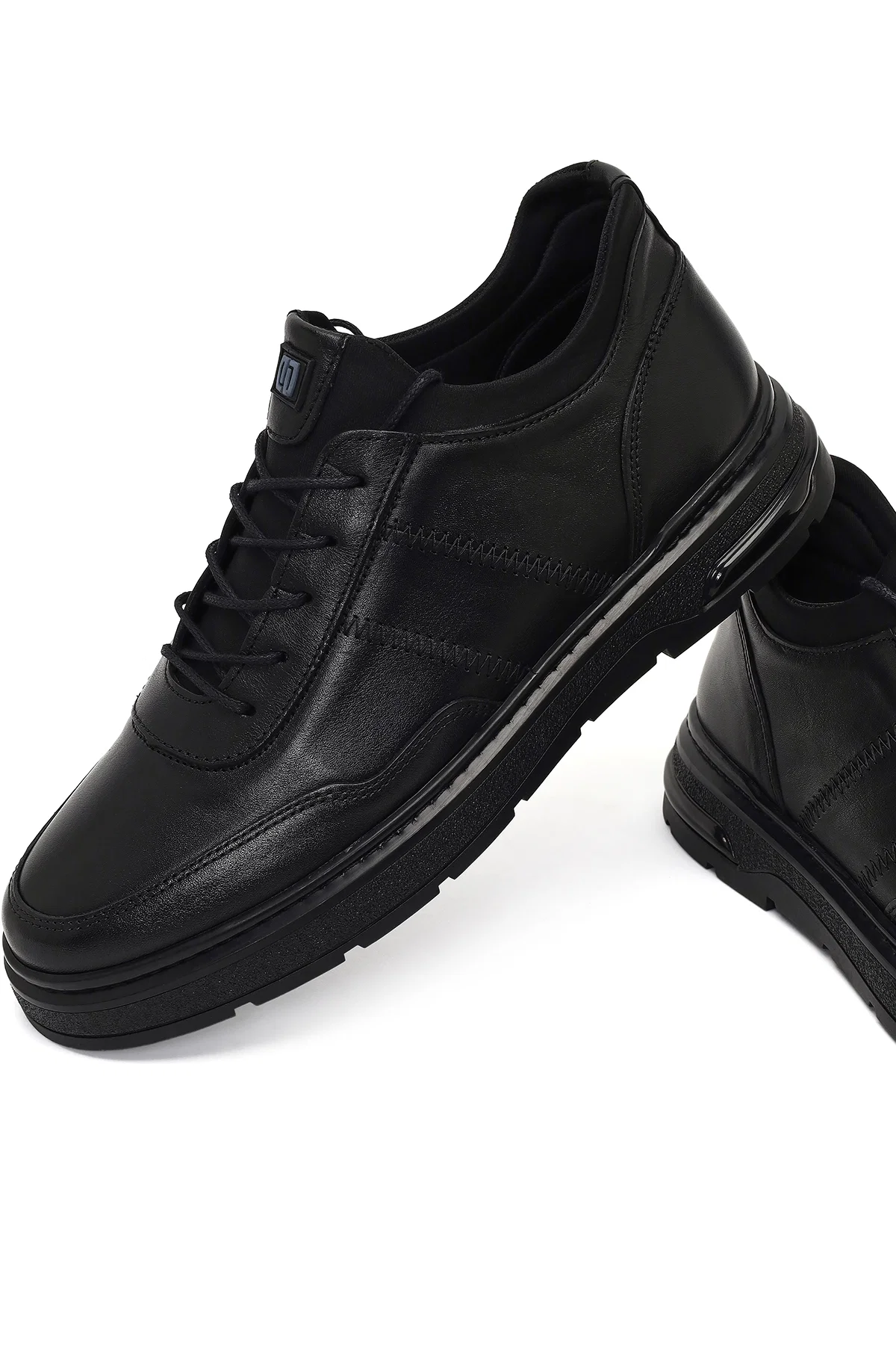 Erkek Siyah Bağcıklı Kalın Tabanlı Deri Casual Sneaker - Image 11