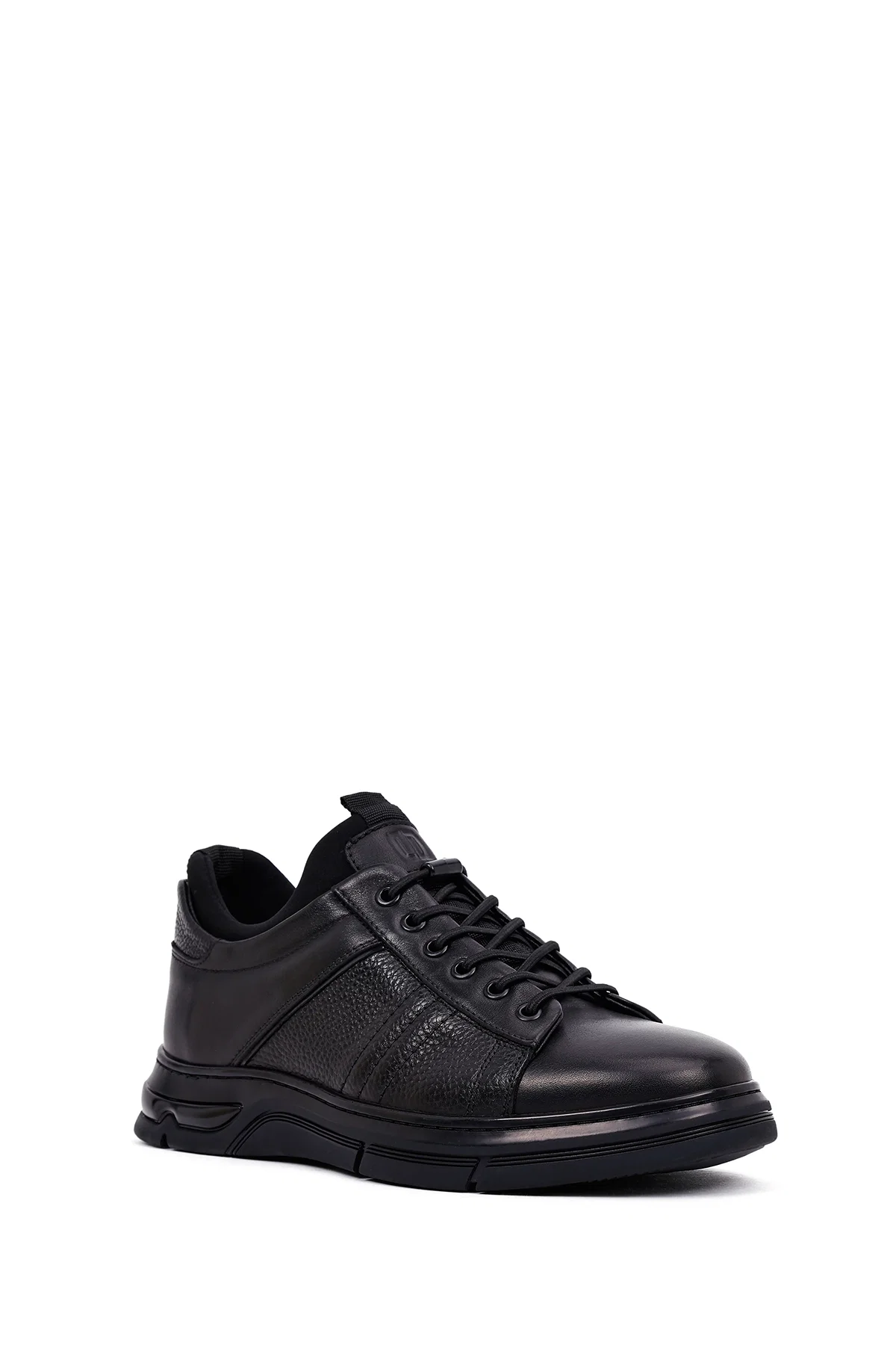 Erkek Siyah Bağcıklı Kalın Tabanlı Deri Casual Sneaker - Image 6