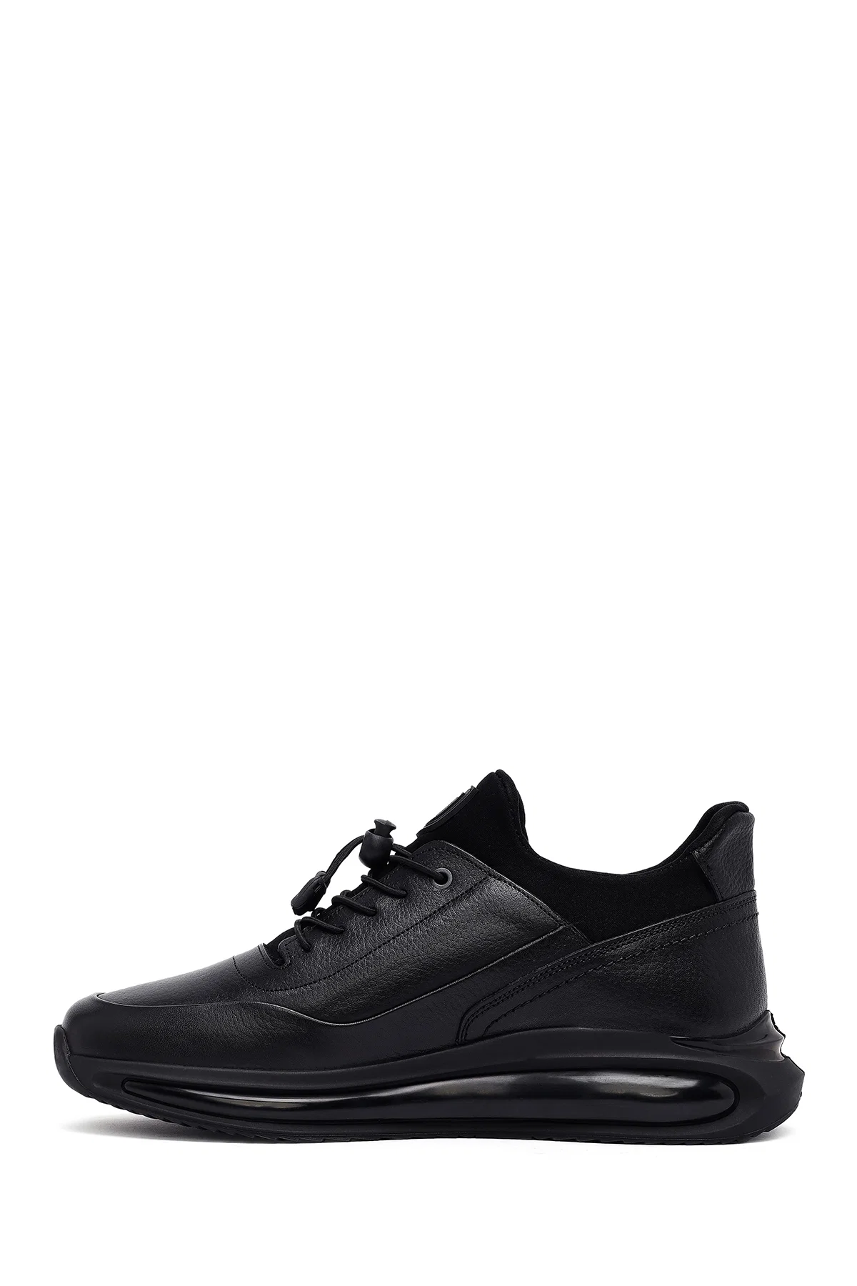 Erkek Siyah Bağcıklı Kalın Tabanlı Deri Casual Sneaker - Image 2