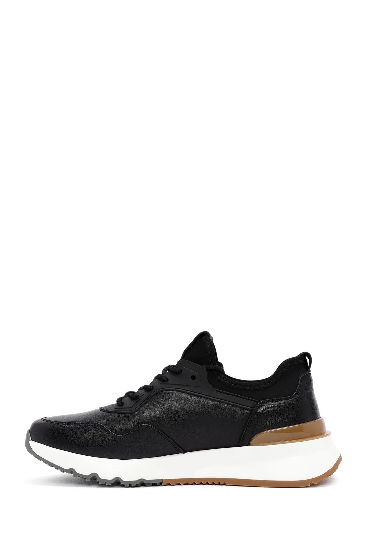 Erkek Siyah Bağcıklı Kalın Tabanlı Deri Casual Sneaker - Image 2
