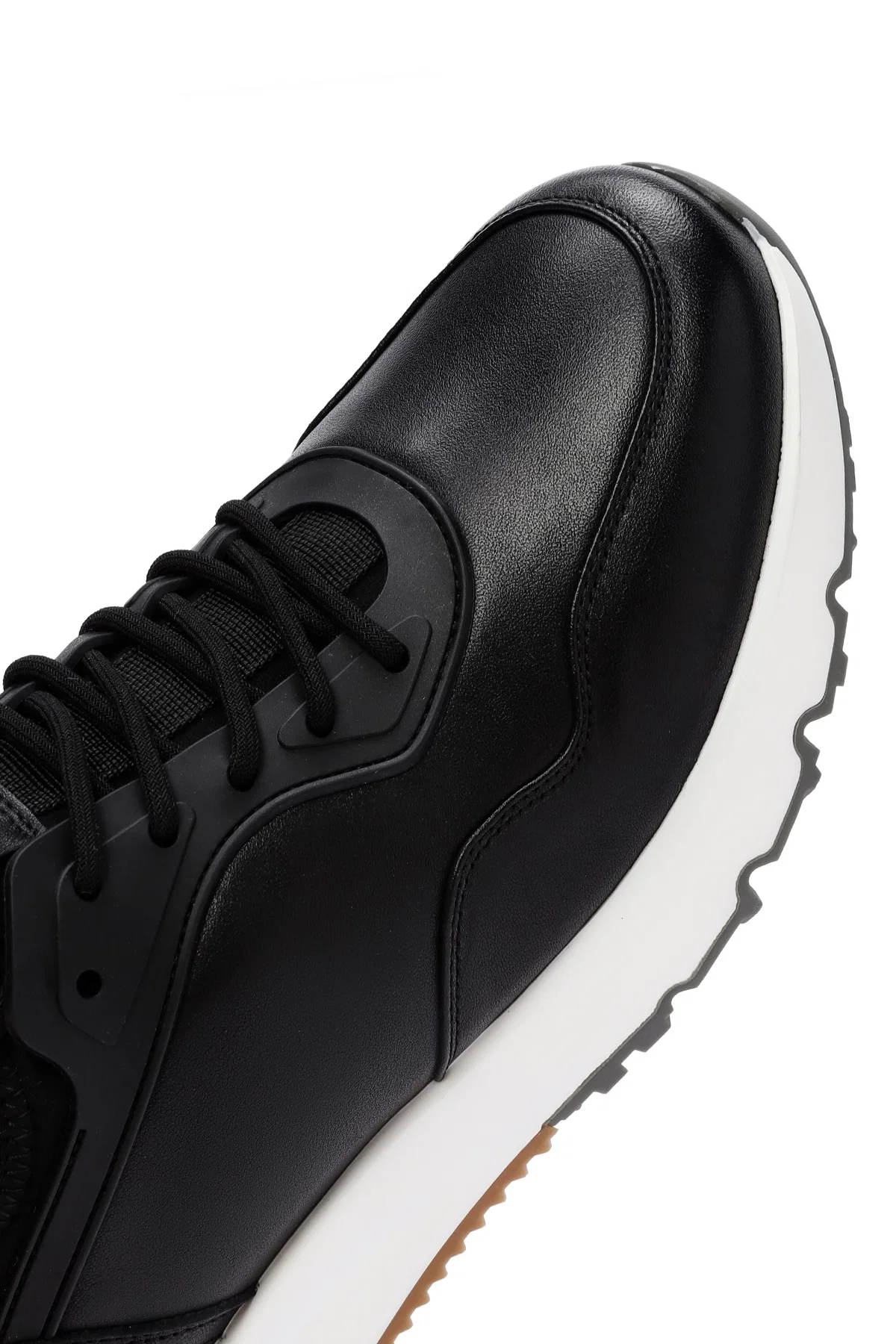 Erkek Siyah Bağcıklı Kalın Tabanlı Deri Casual Sneaker - Image 9