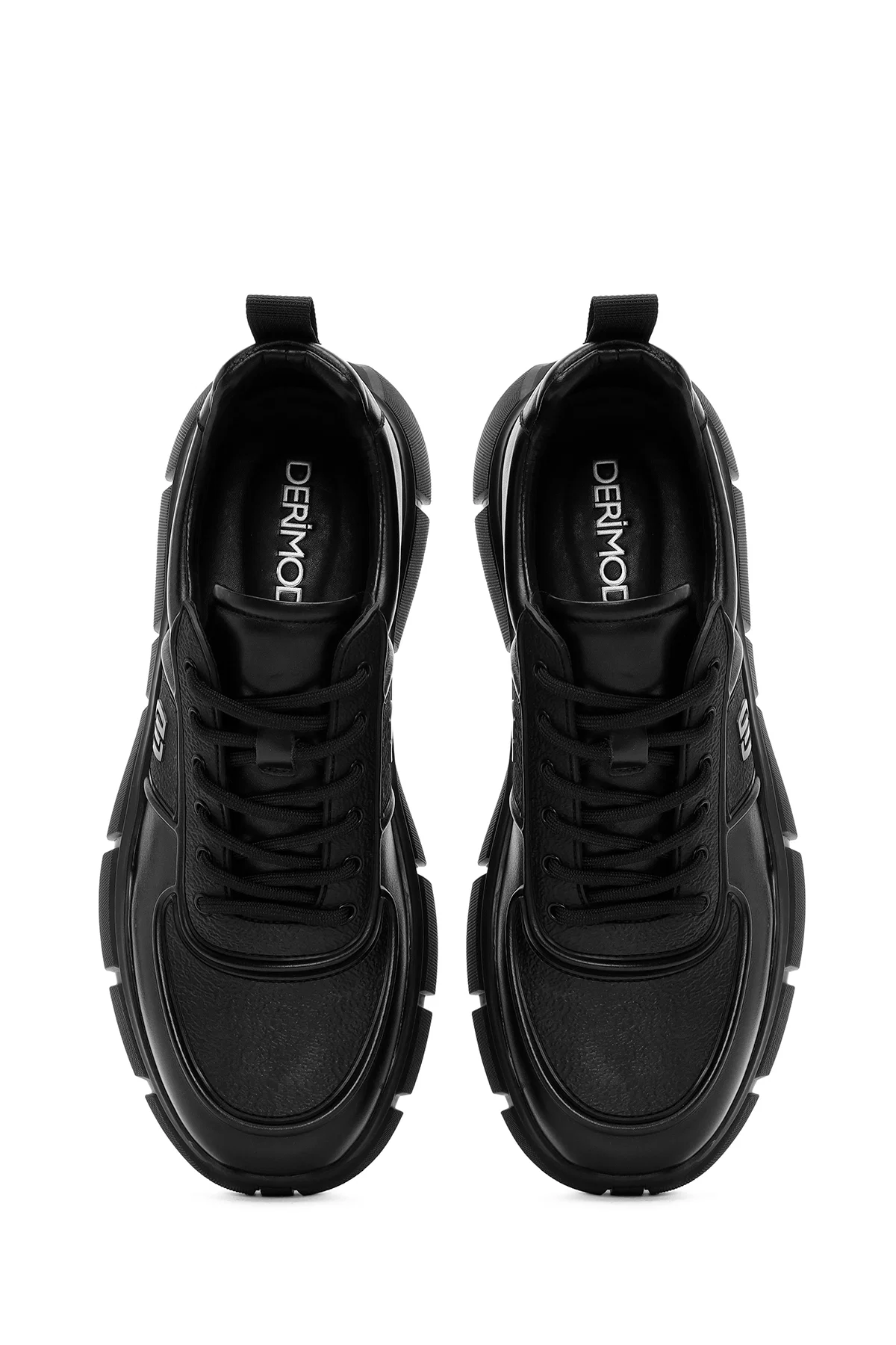 Erkek Siyah Bağcıklı Kalın Tabanlı Deri Casual Sneaker - Image 7