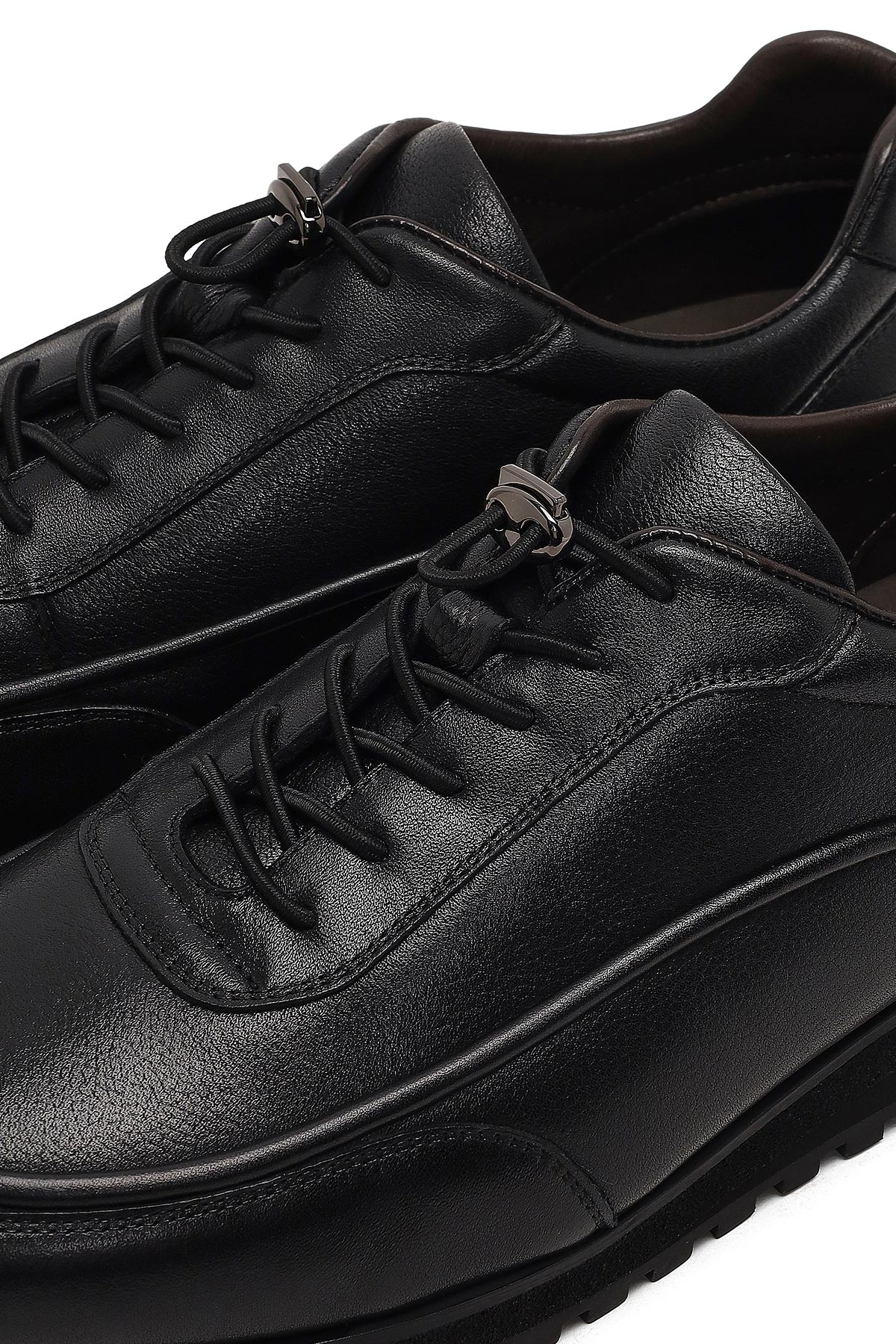 Erkek Siyah Bağcıklı Kalın Tabanlı Deri Casual Sneaker - Image 11