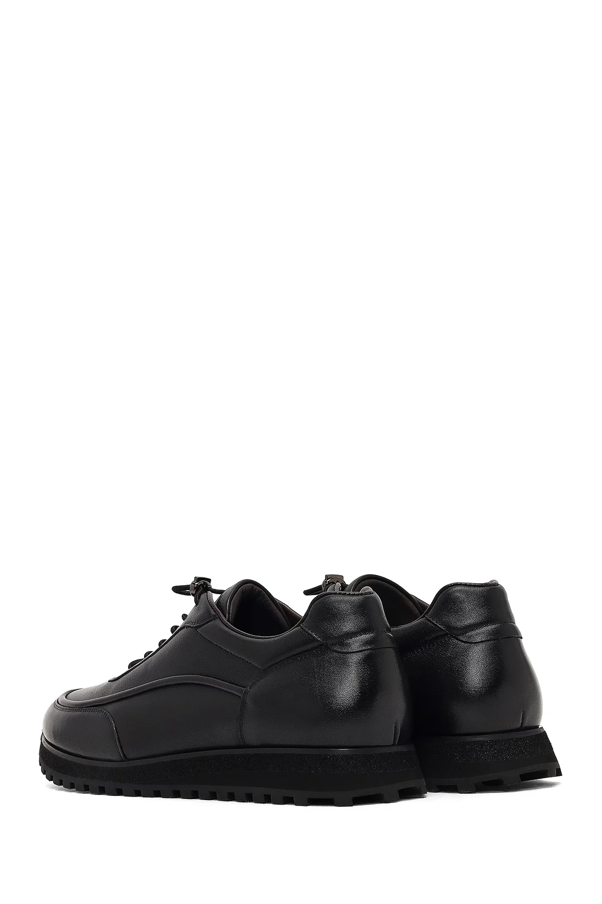 Erkek Siyah Bağcıklı Kalın Tabanlı Deri Casual Sneaker - Image 5
